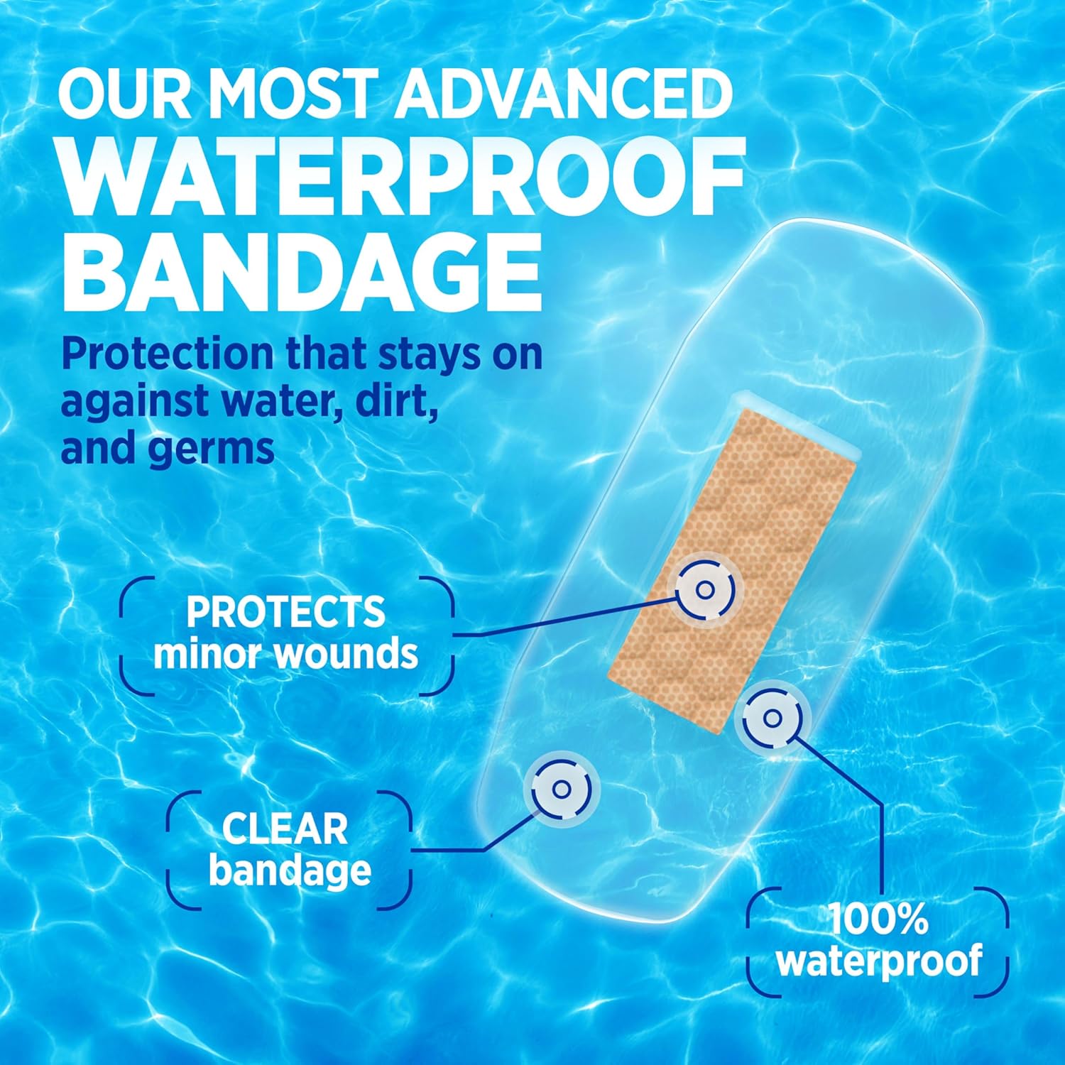 BAND-AID Brand Clear Waterproof Adhesive Bandages, Sterile First-Aid f