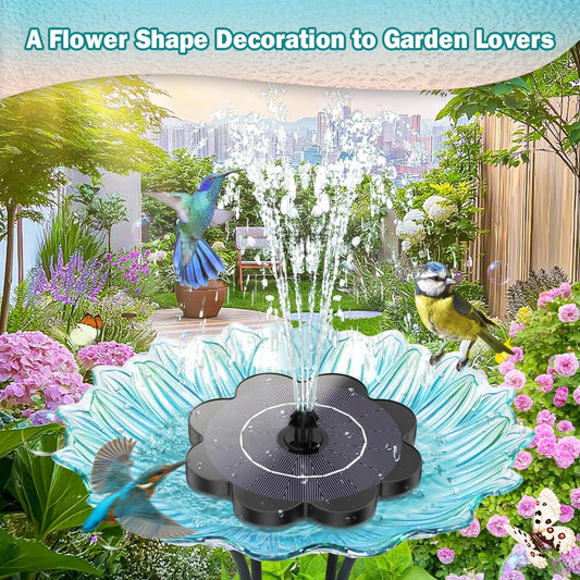 Yzert Solar Fountain Flower Shape-No Battery, Glass 3.5W Solar Water Fountain with 7 Nozzles & 4 Fixer Rods,Solar Fountain Pump for Bird Bath, Outdoor, Pool, Garden, Pond & Flower Pot
