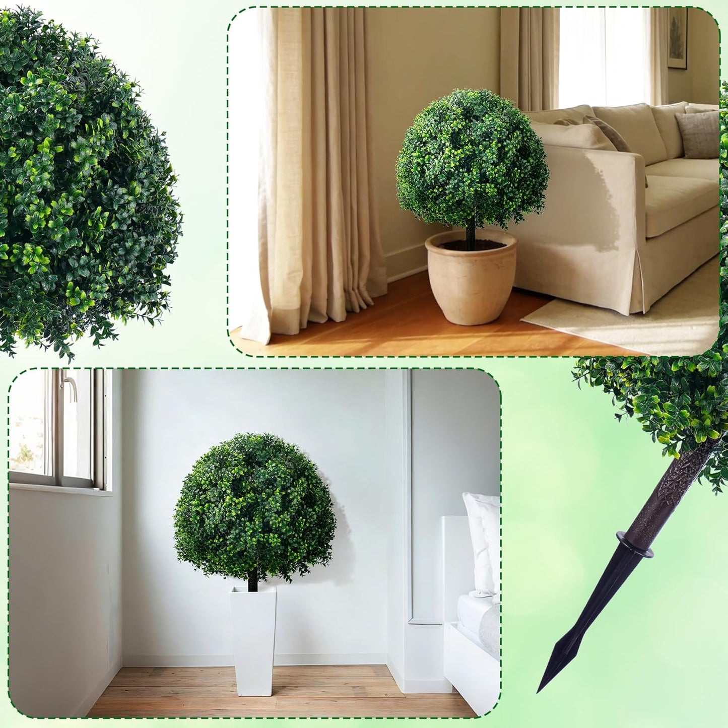 28 Inch Artificial Boxwood Trees, 2 Sets Faux Boxwood Topiary with Spikes, Pot Filler Fake Shrubs Plants for Outdoor Planters, Round Topiary Bush Balls Front Porch Home Garden Spring Decor