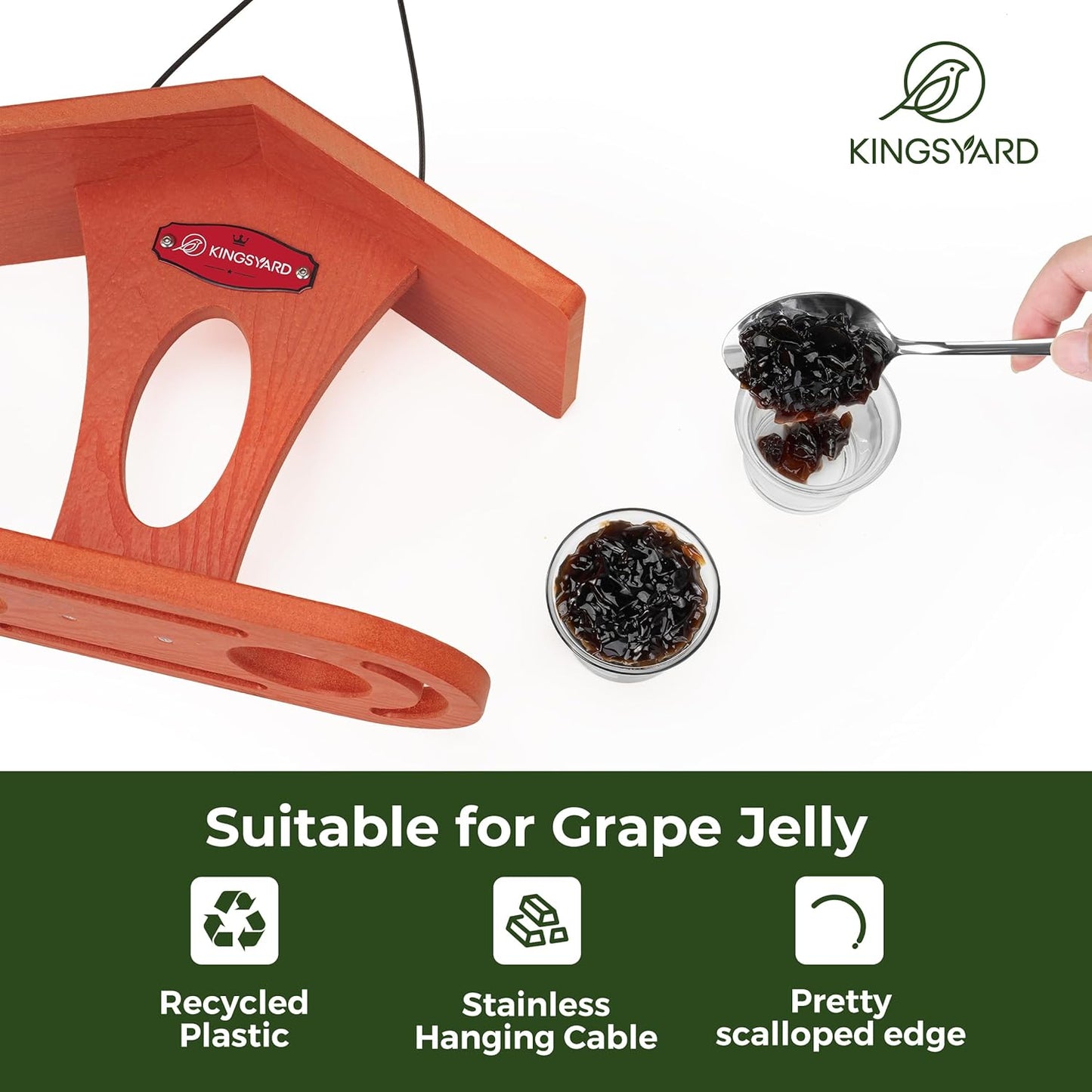 Kingsyard Bird Feeder for Outdoor Hanging, Recyceled Plastic Oriole Jelly Feeder, Two Dishes w/ 5 oz, Durable & Weatherproof, for Bird Lovers, Orange
