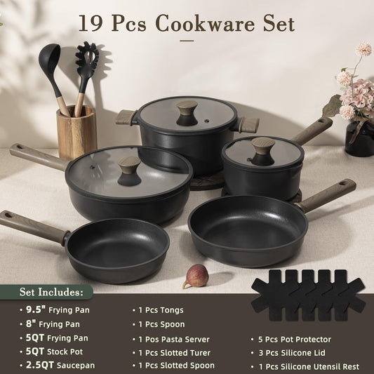 Astercook Non Stick Pots and Pans Set, Healthy Non-Toxic Titanium Indu