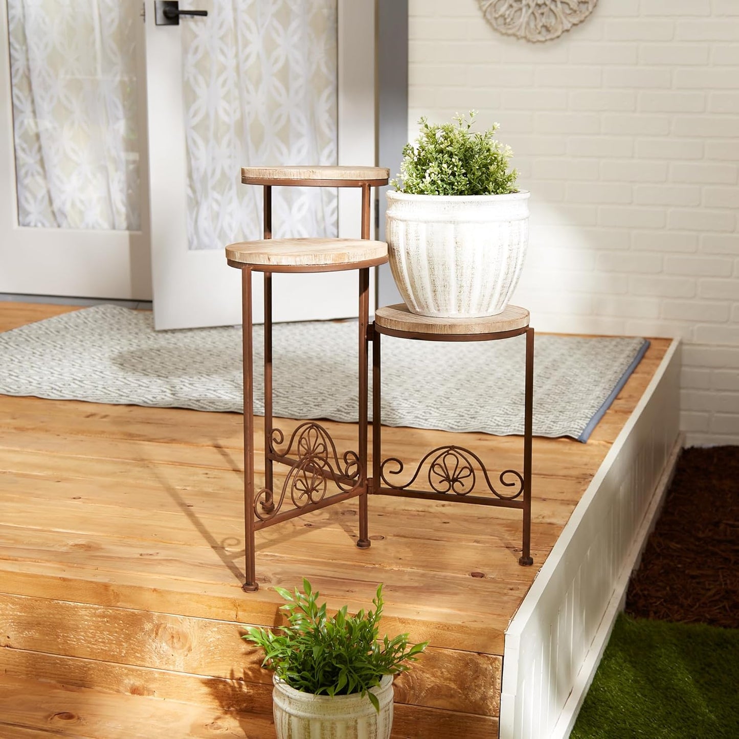 Gifts and Decor Rustic Finish Triple Planter Table Set