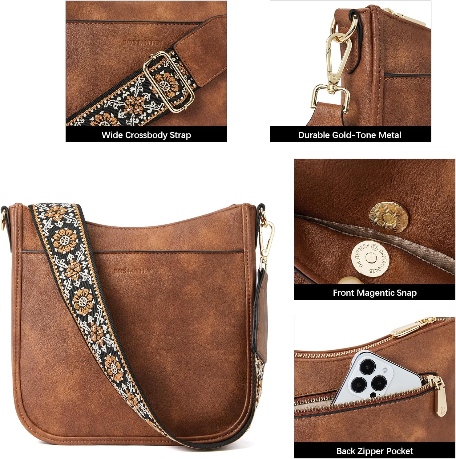 BOSTANTEN Crossbody Bags for Women Trendy Vegan Leather Hobo Purses Sh