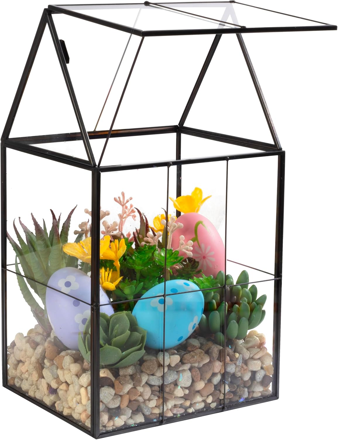 D'Eco Glass Geometric Centerpiece (6x5x11) - Planter Terrarium - Spring Easter Home Decor & Wedding Letterbox - Fill w Succulents, Moss, Colorful Eggs, Bunny Rabbits, Grass - Gift for Plant Lovers