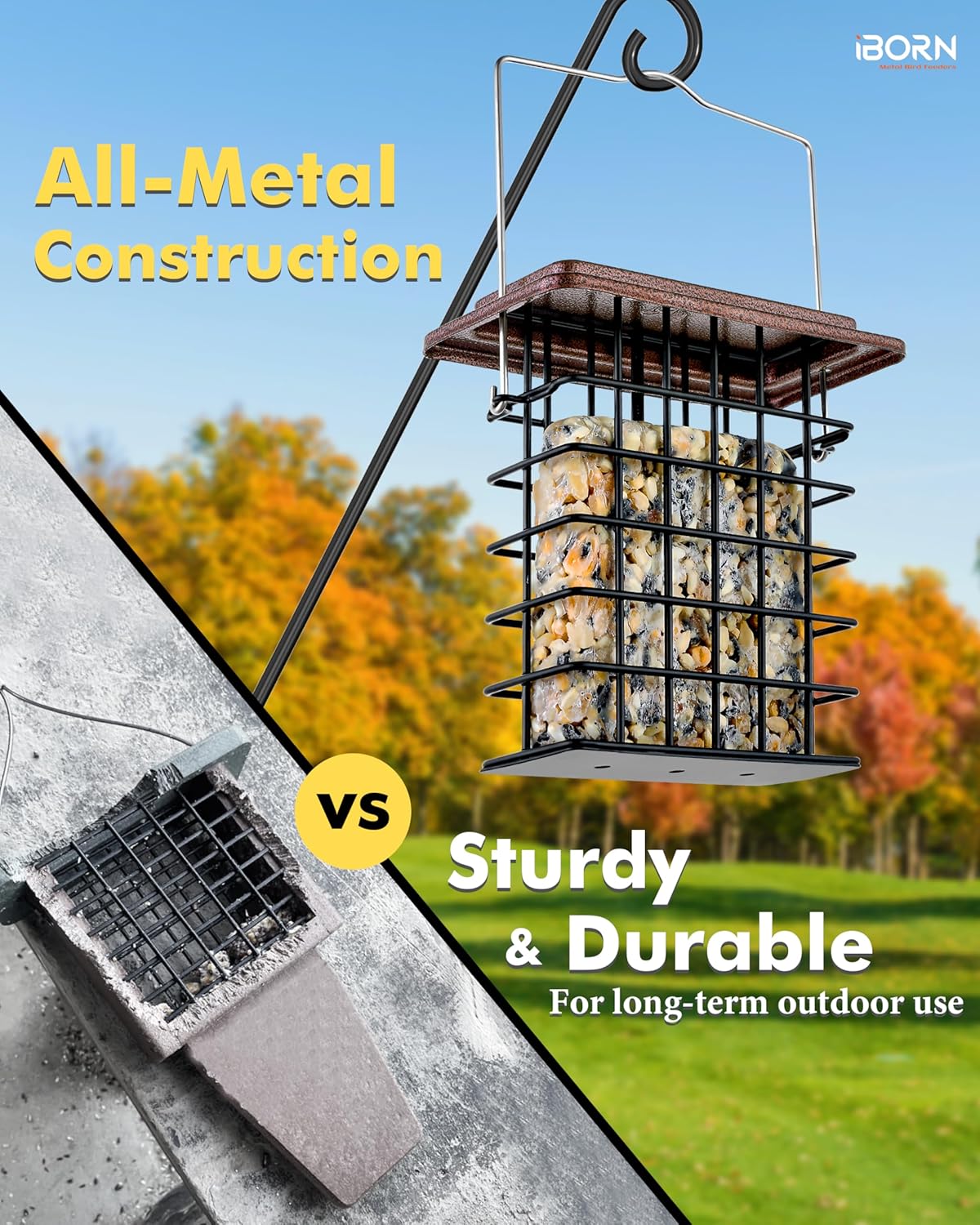 iBorn Suet Feeder Suet Bird Feeders [Single Capacity] for Outside Hang
