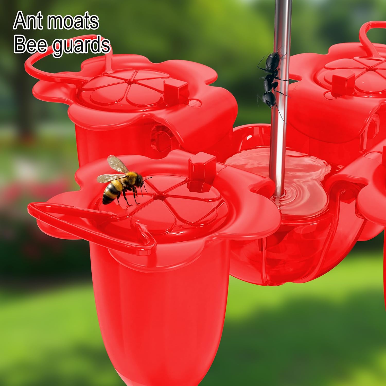Red Plastic Small Hummingbird feeders for Outdoors Hanging, ant Moat, 