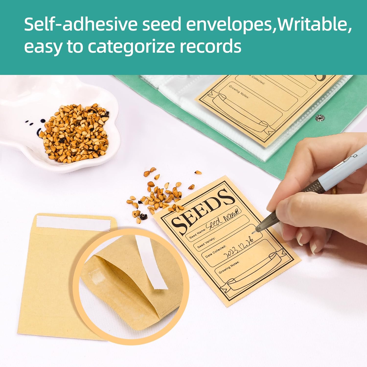 Seed Storage Organizer, 50 Pockets Seed Sleeves Binder with Envelopes 