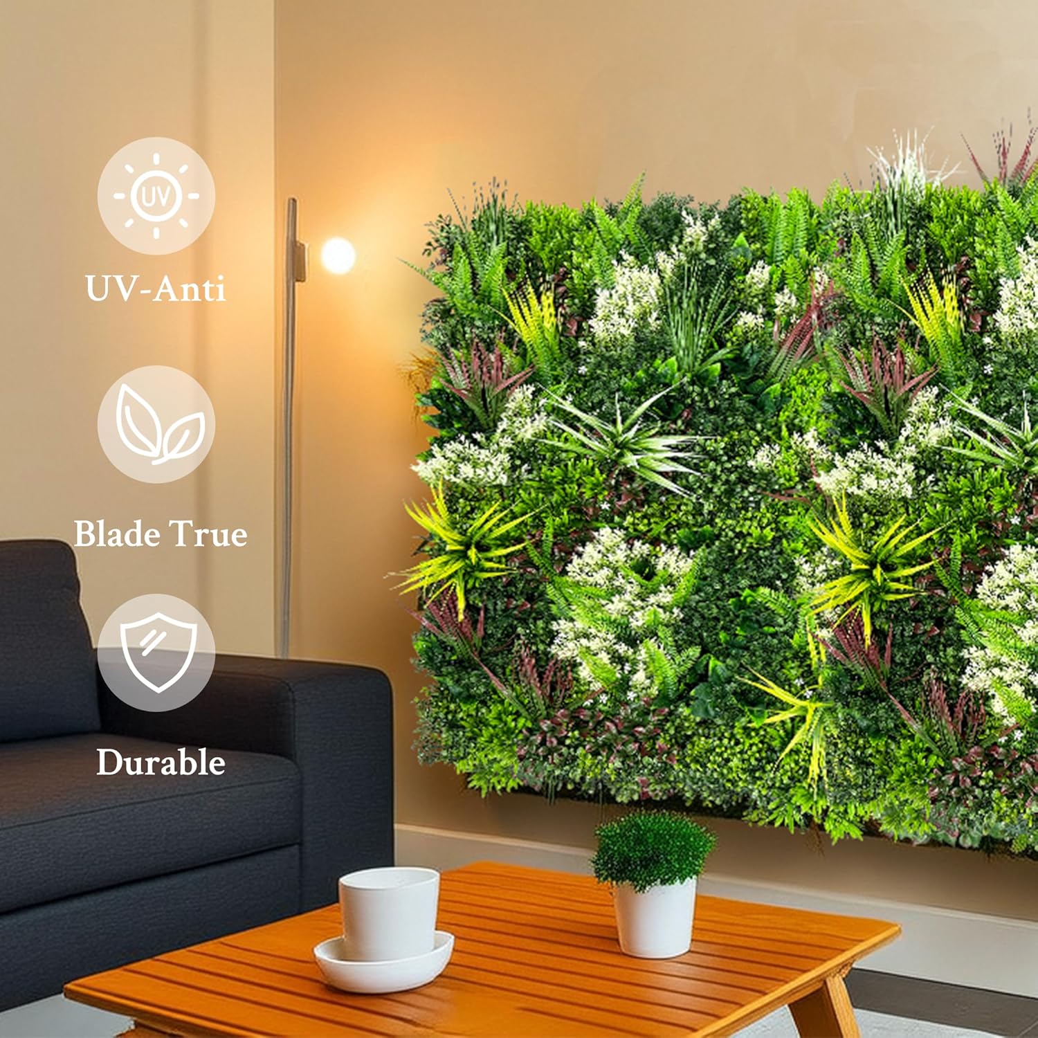 Artificial Plant Wall Panels: 20"×20" 16P UV-Anti Faux Grass Wall Back