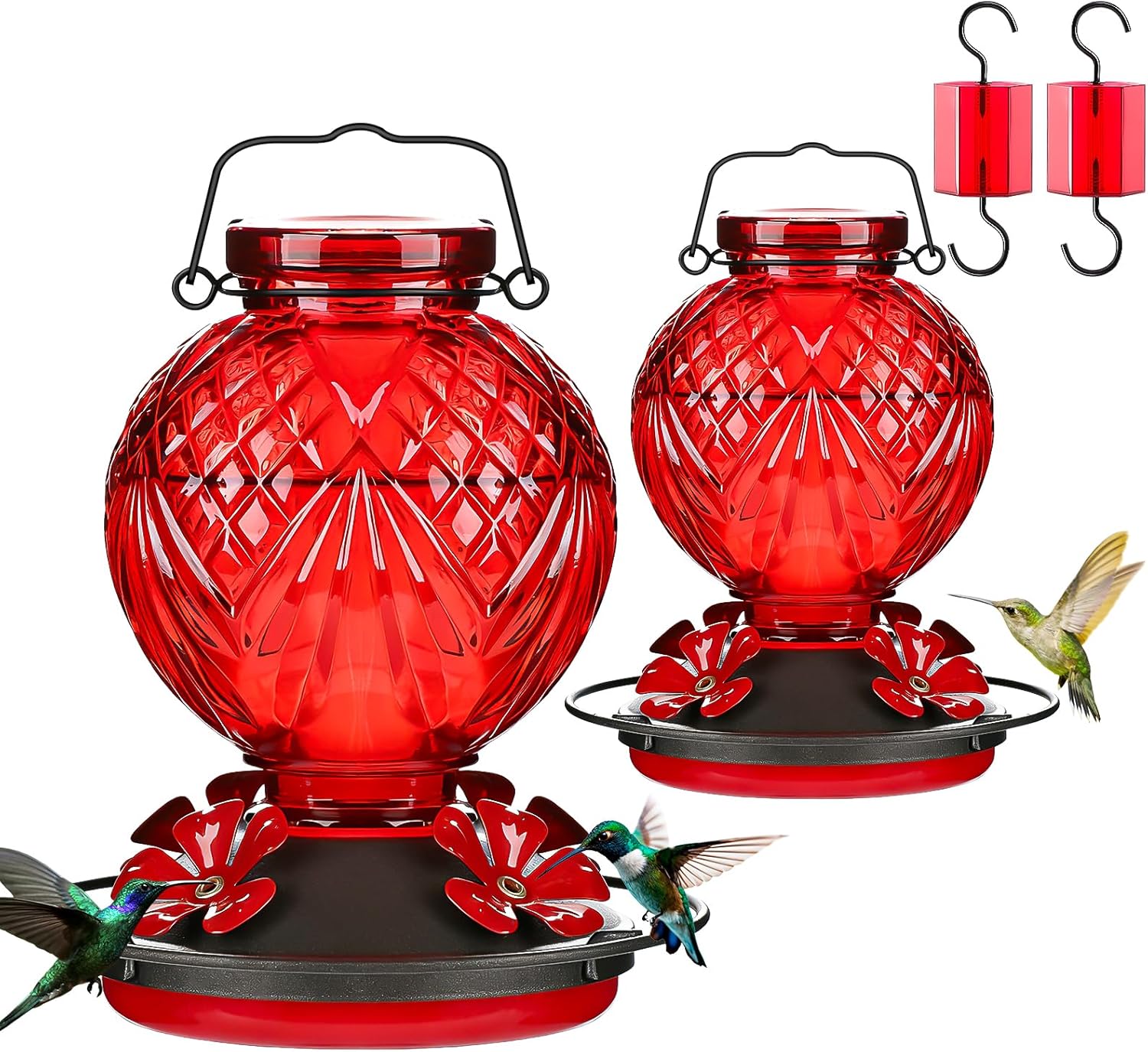 Glass Hummingbird Feeder for Outdoors Hanging, 20oz Bird Nectar Feeder