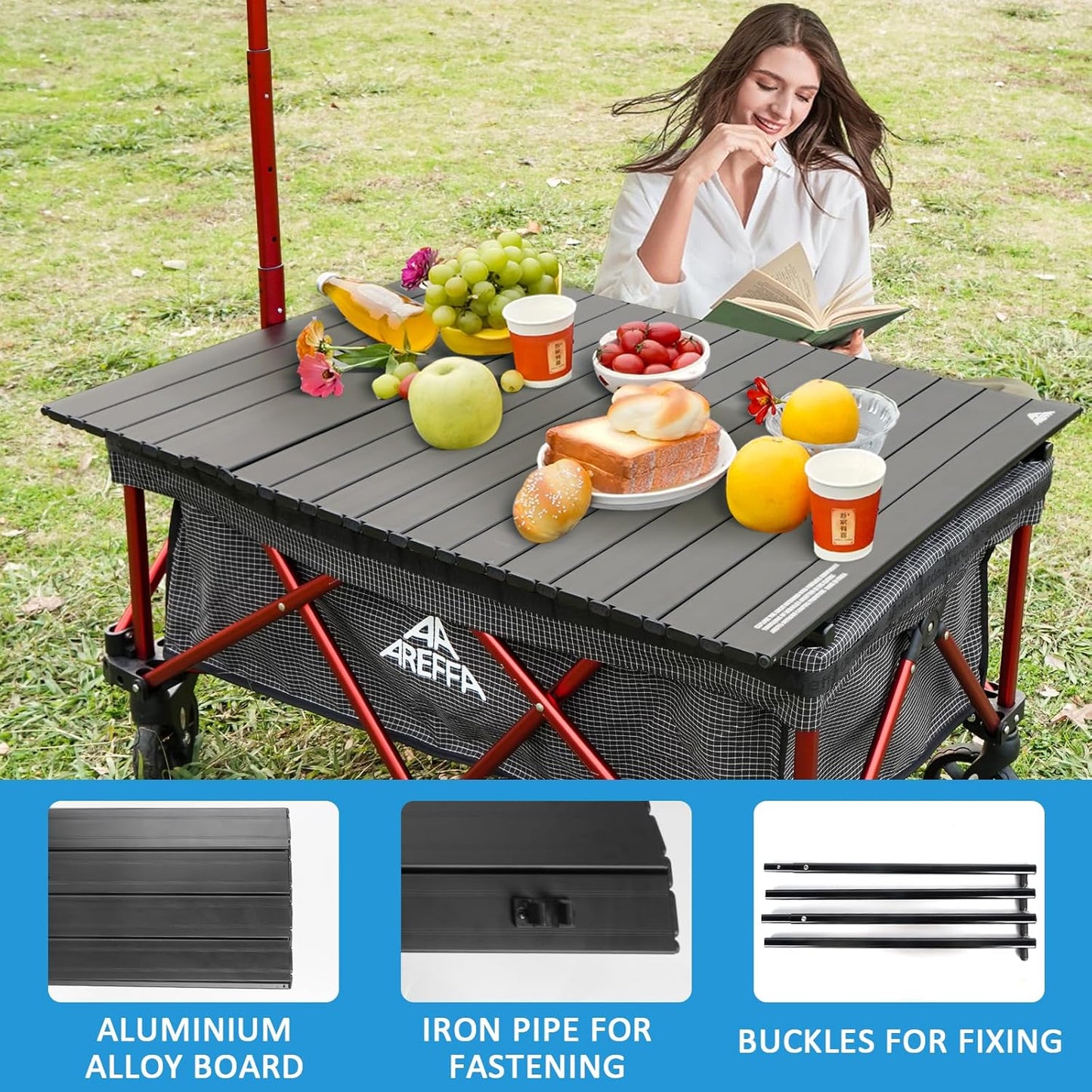 AREFFA Aluminum Alloy Steel Collapsible Board Desktop for Garden Cart,