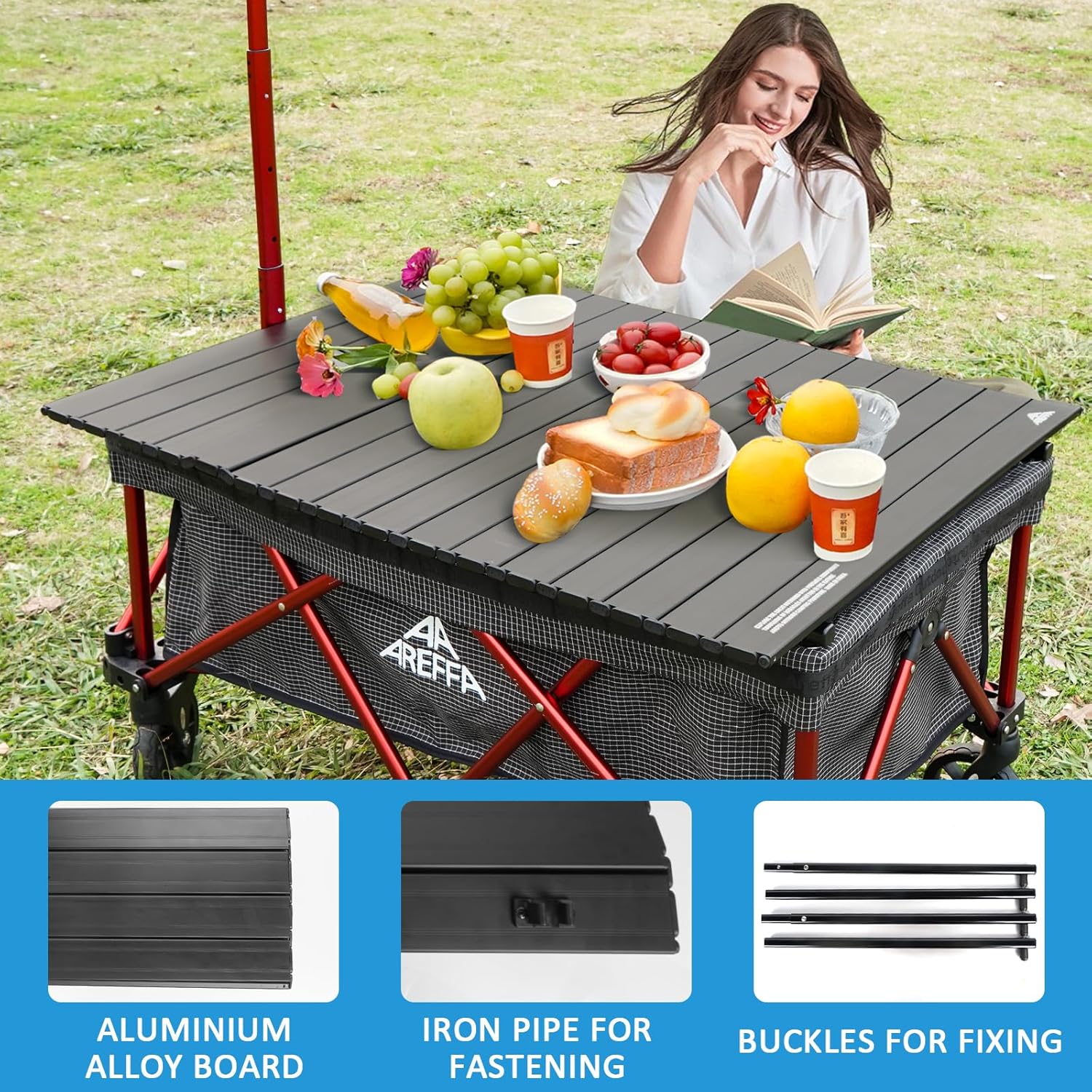 AREFFA Aluminum Alloy Steel Collapsible Board Desktop for Garden Cart,