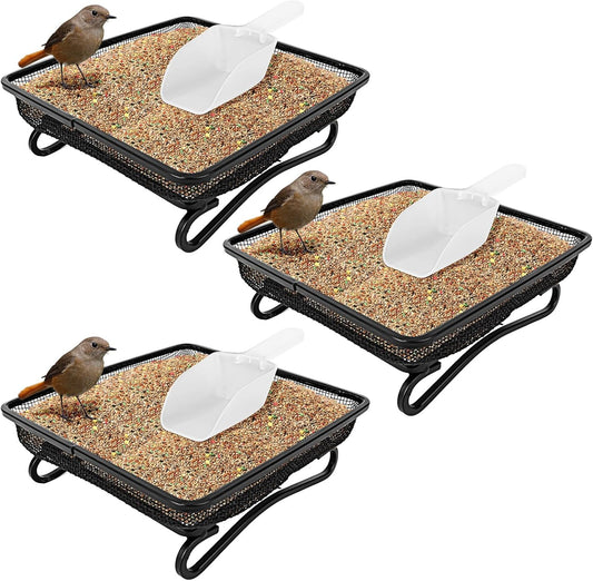 3 Pcs Platform Bird Feeder with Scoop, 6.7 x 6.7 x 2.2 in Ground Bird 