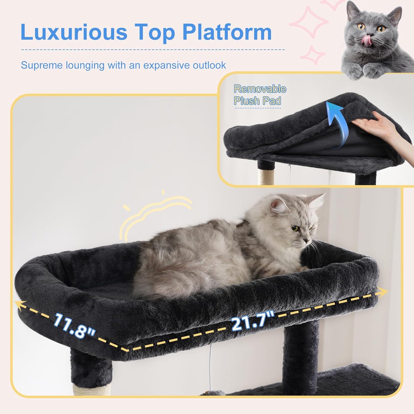 Heybly Cat Tree, 76-Inch Tall Heavy Duty Cat Tower for Big Cats with E