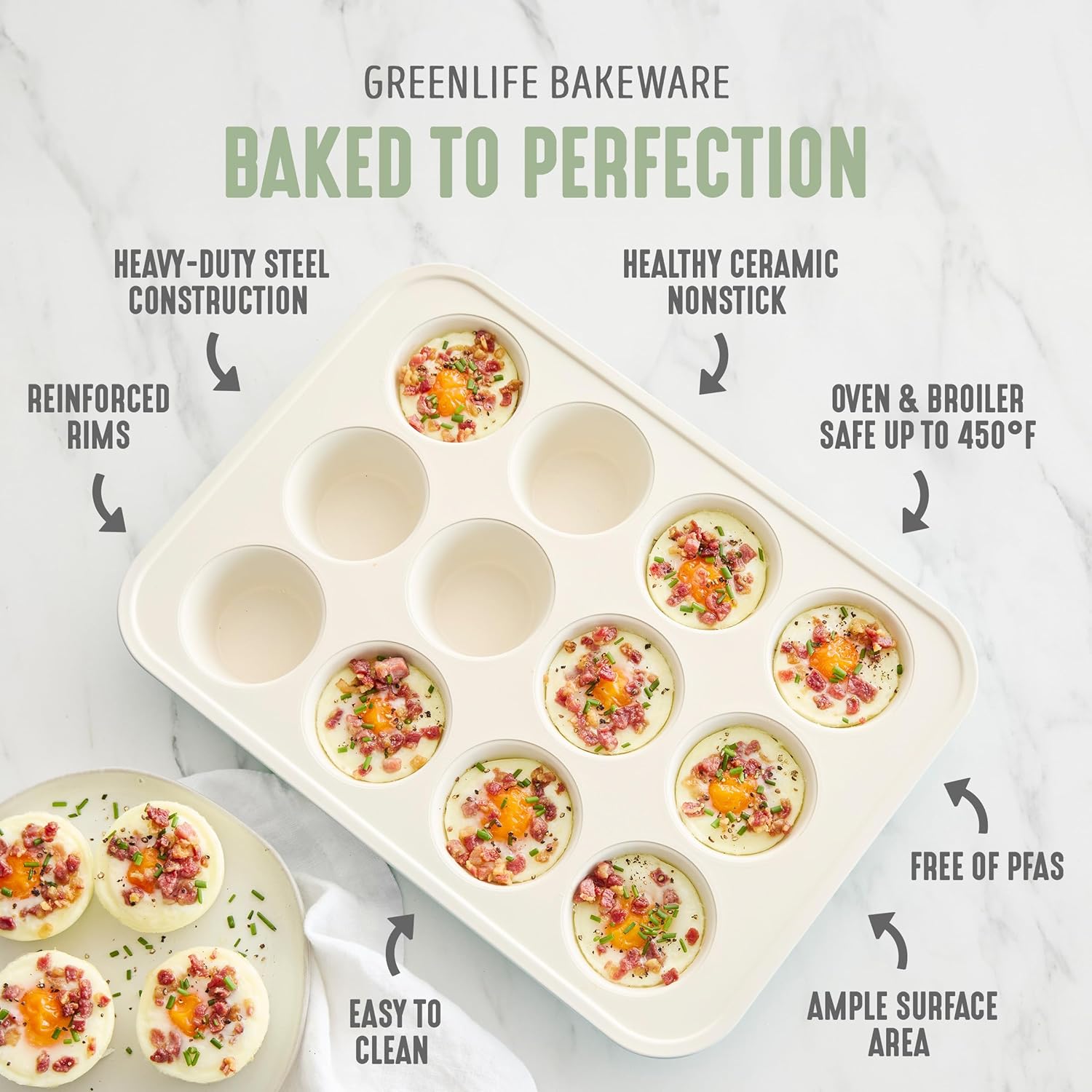 GreenLife 6 Piece Nonstick Bakeware Set, Non-Toxic PFAS-Free Ceramic O