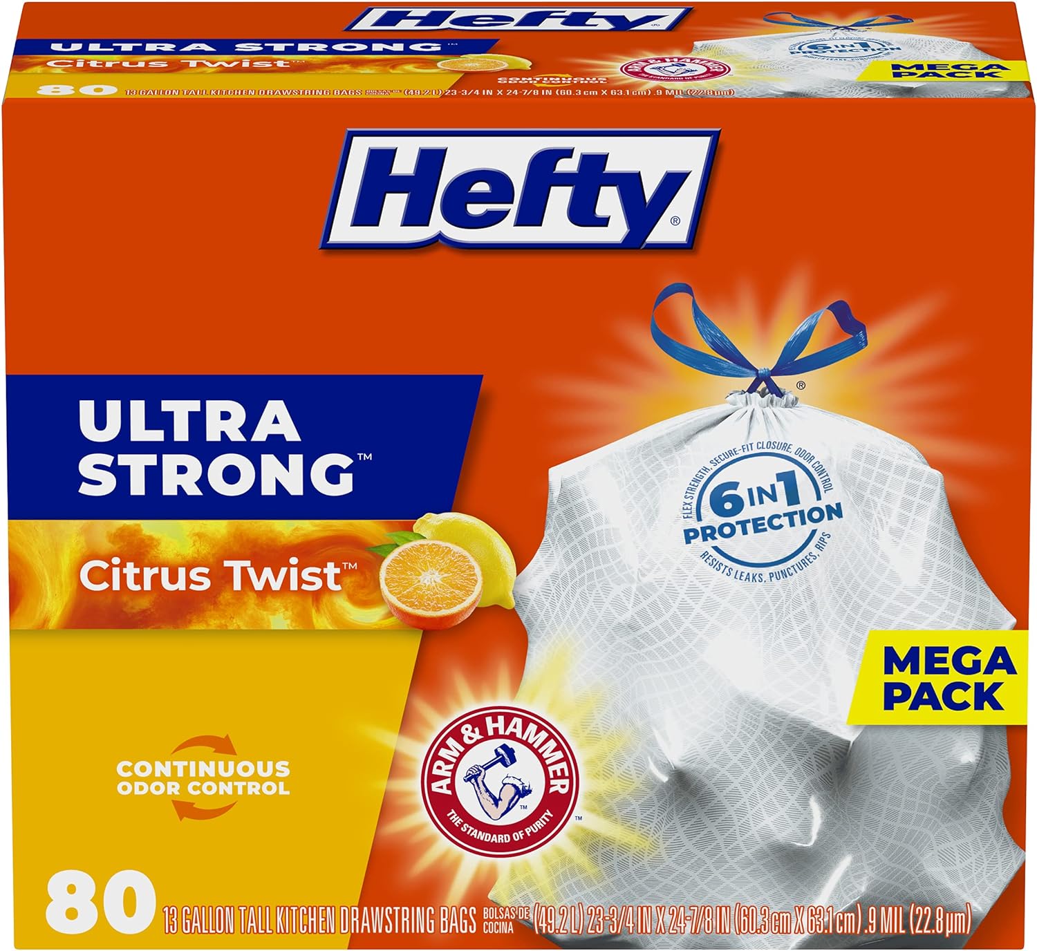 Hefty Ultra Strong Tall Kitchen Trash Bags, Citrus Twist Scent, 13 Gal