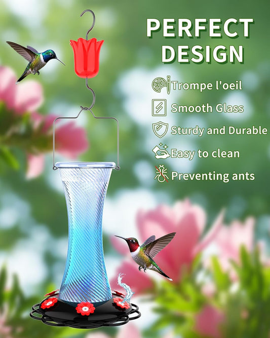 Hanging 20oz Glass Hummingbird Feeder with Moat, Small Outdoor Plastic