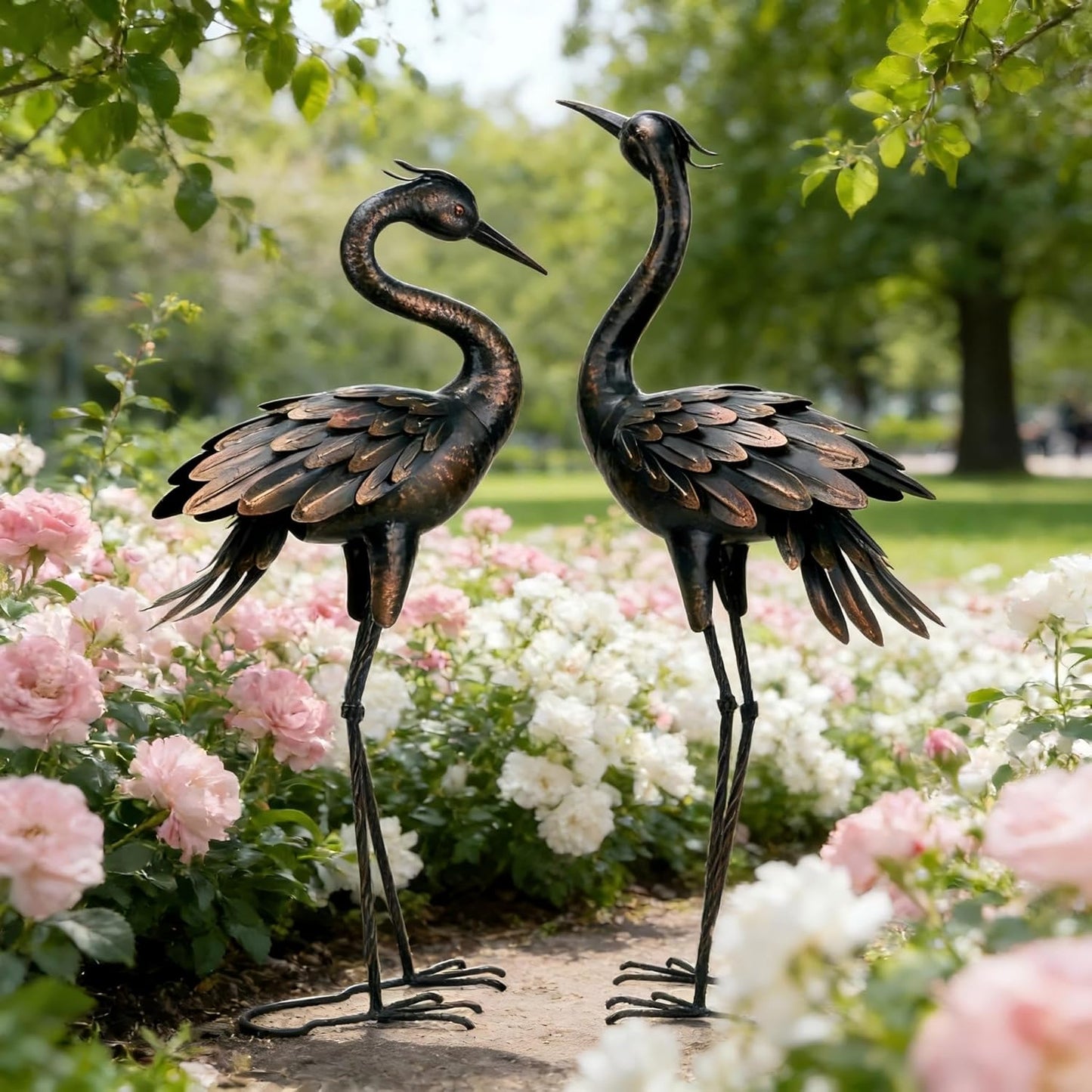 Shorayn Metal Crane Garden Statue, Garden Sculptures & Statues, Bronze Crane Ornaments Yard Art for Backyard Patio Lawn Decorations