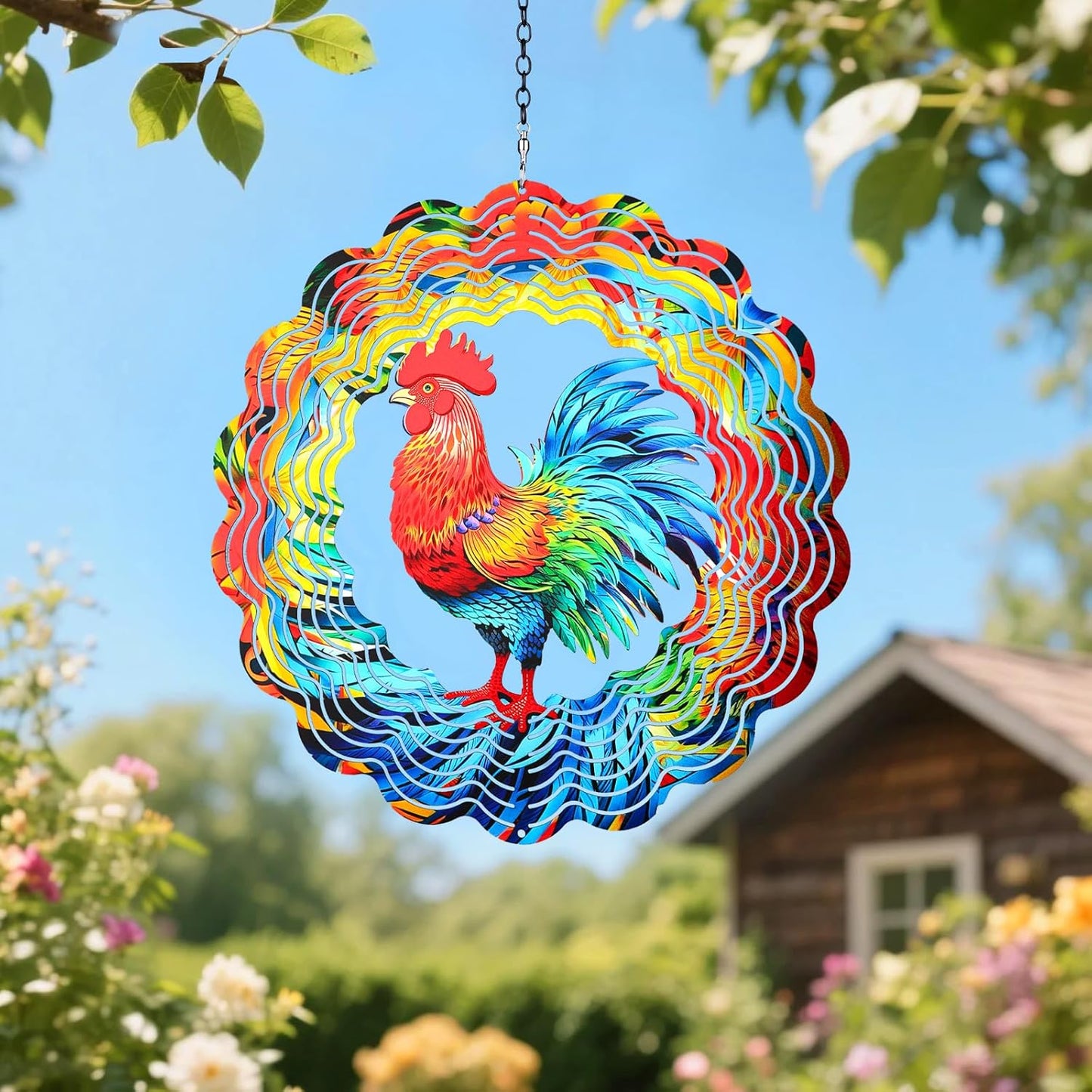 Chicken Wind Spinners Outdoor,12 inch 3D Hanging Wind Spinner Garden Decor Rooster Gifts for Women Men,Metal Wind Catchers Kinetic Sculpture for Outdoor Silhouette,Yard Art,Porch,Patio Decoration