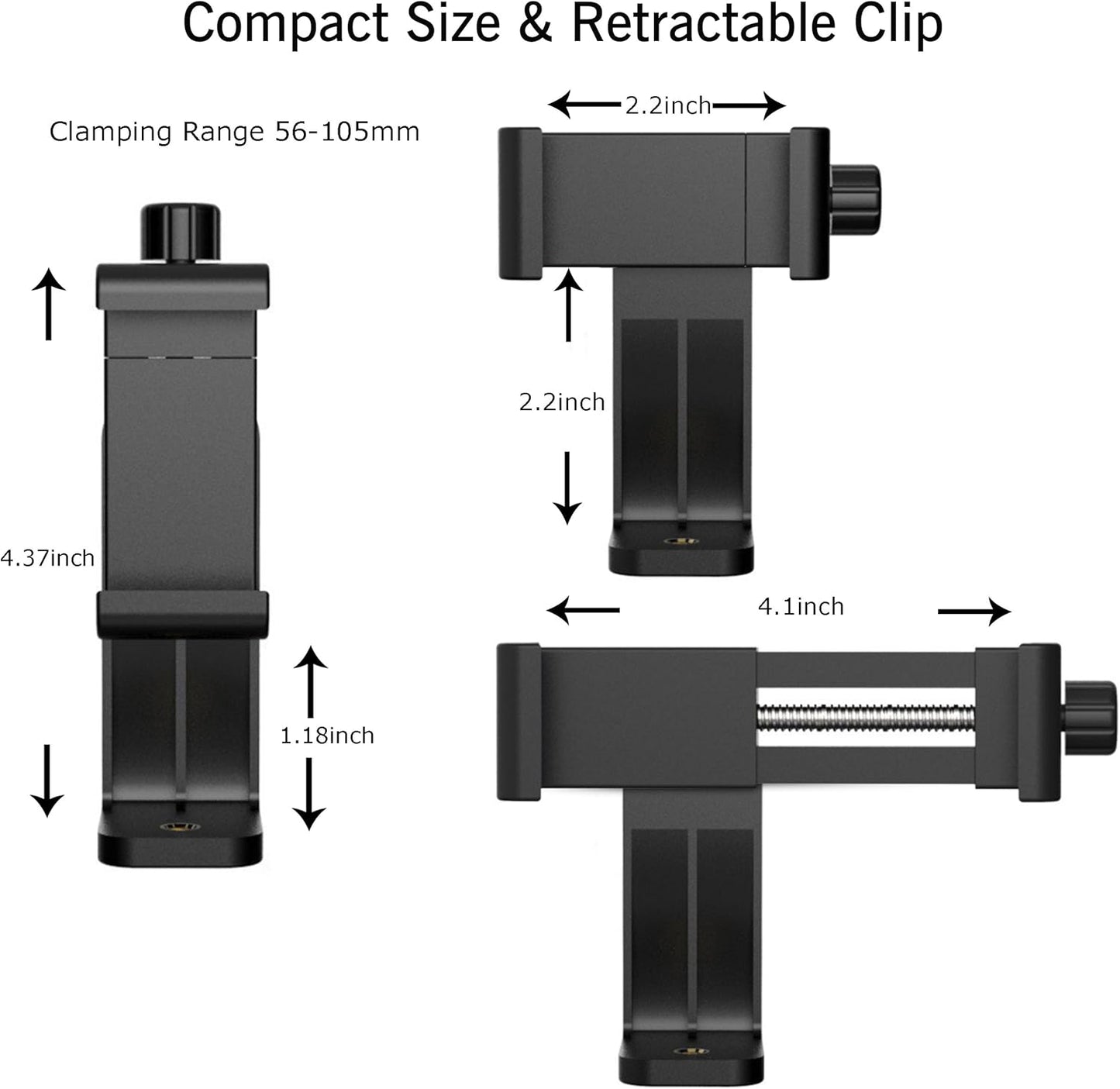 Ailun Phone Holder/Vertical and Horizontal Tripod Mount Adapter Rotatable Bracket with 1/4 inch Screw, Adjustable Clip for iPhone, Android Cell Phone, Selfie Stick, Camera Stand