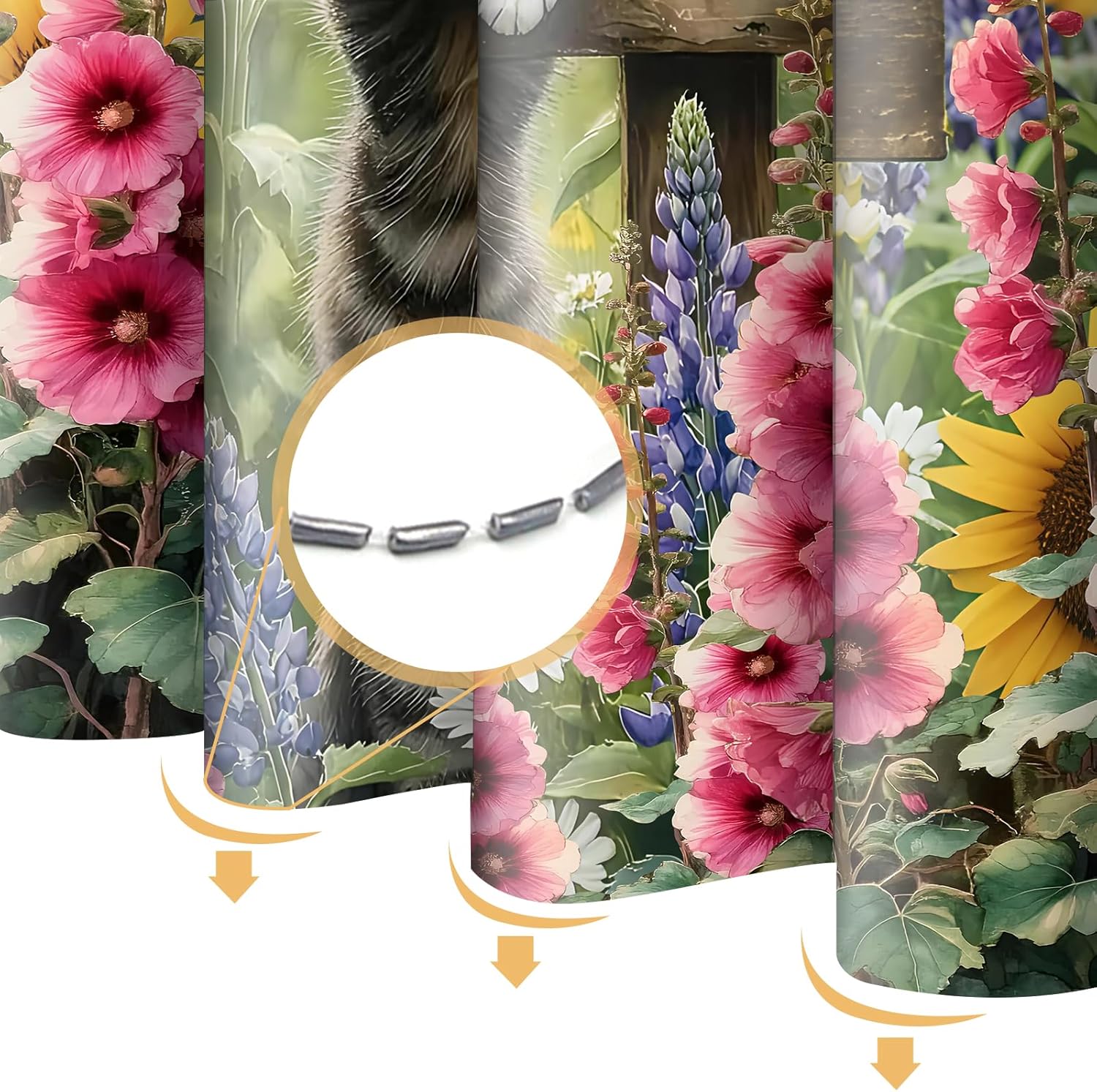 Funny Cat Shower Curtain Flower Sunflowers Helenium Cute Kitten,Spring