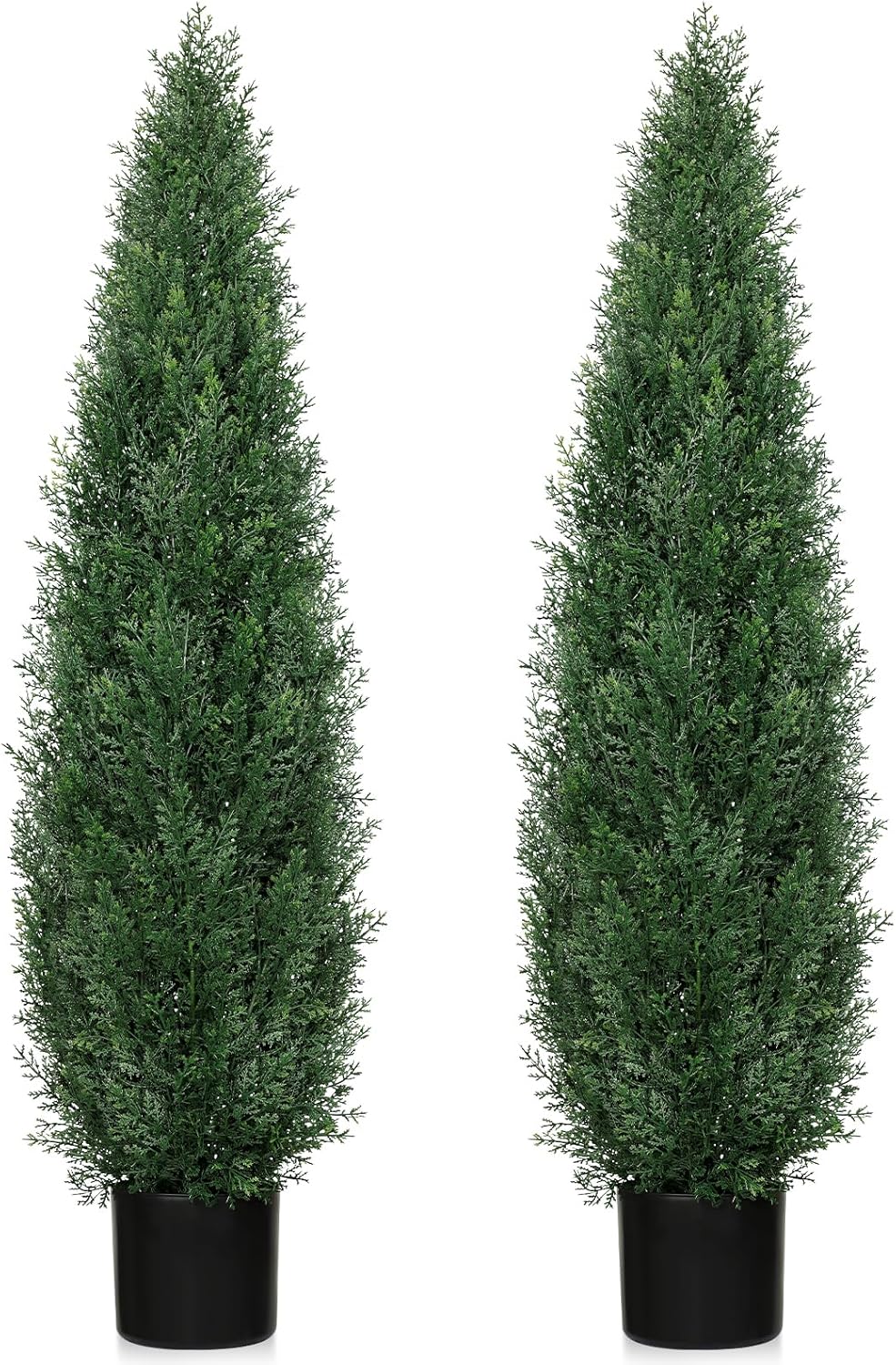 4FT UV Resistant Artificial Cedar Tree, Outdoor Artificial Plants Potted Fake Shrubs, Artificial Topiary Trees for Front Porch Decorations Outdoor, Faux Bushes for Planters (Set of 2)