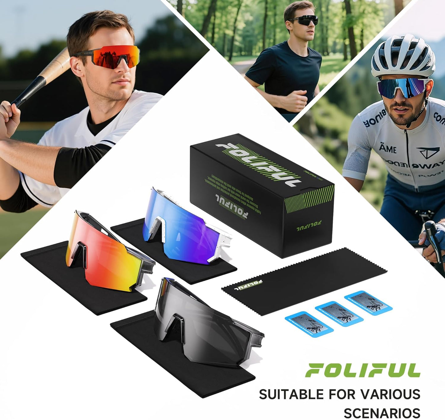 3 Pack Polarized Sunglasses for Men Women, Sports Mens Sunglasses with