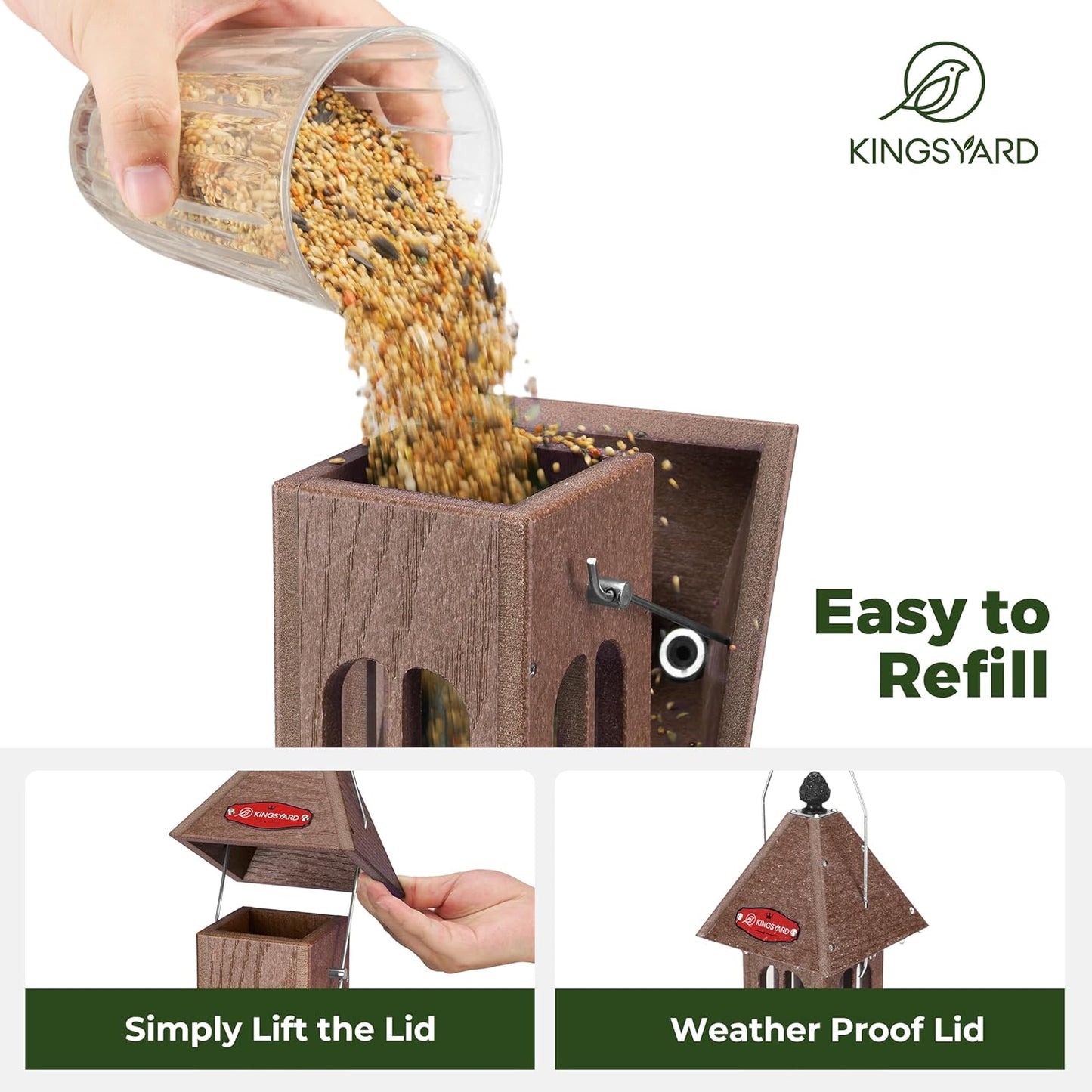 Kingsyard Rainproof Bird Feeder for Outdoor Hanging - Recycled Plastic