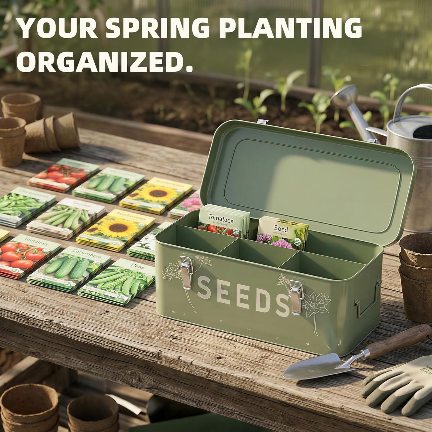 Orionstar Metal Seed Storage Organizer, 4 Compartments Saving Box with