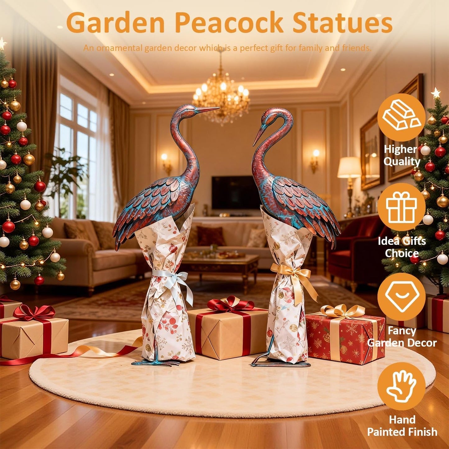 Kircust Garden Crane Statues Patina Heron Decoy, Standing Metal Crane Sculptures Bird Yard Art for Outdoor Decor, 47-48 Inch, Set of 2