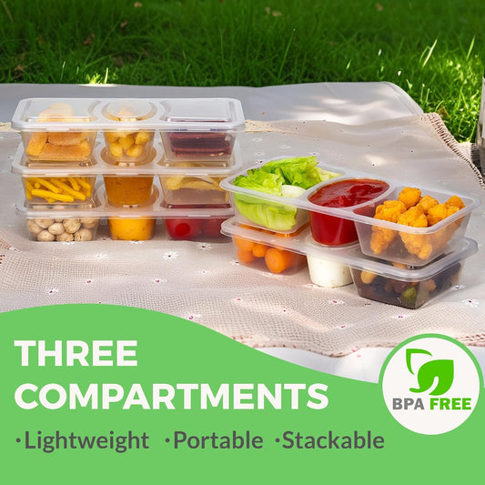 MACTANO 8 OZ Reusable Snack Containers with Lids, New 3 Compartment Condiment Snack Pack Containers 20 Sets