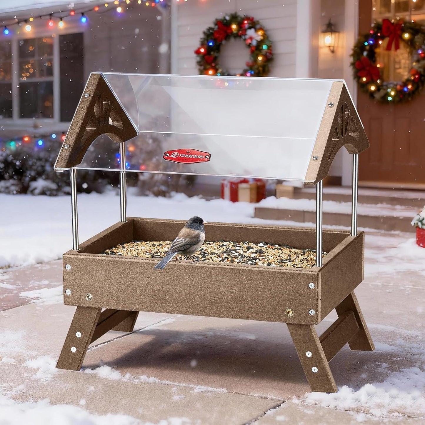Kingsyard Ground Bird Feeder for Outdoors - Recycled Plastic Platform 