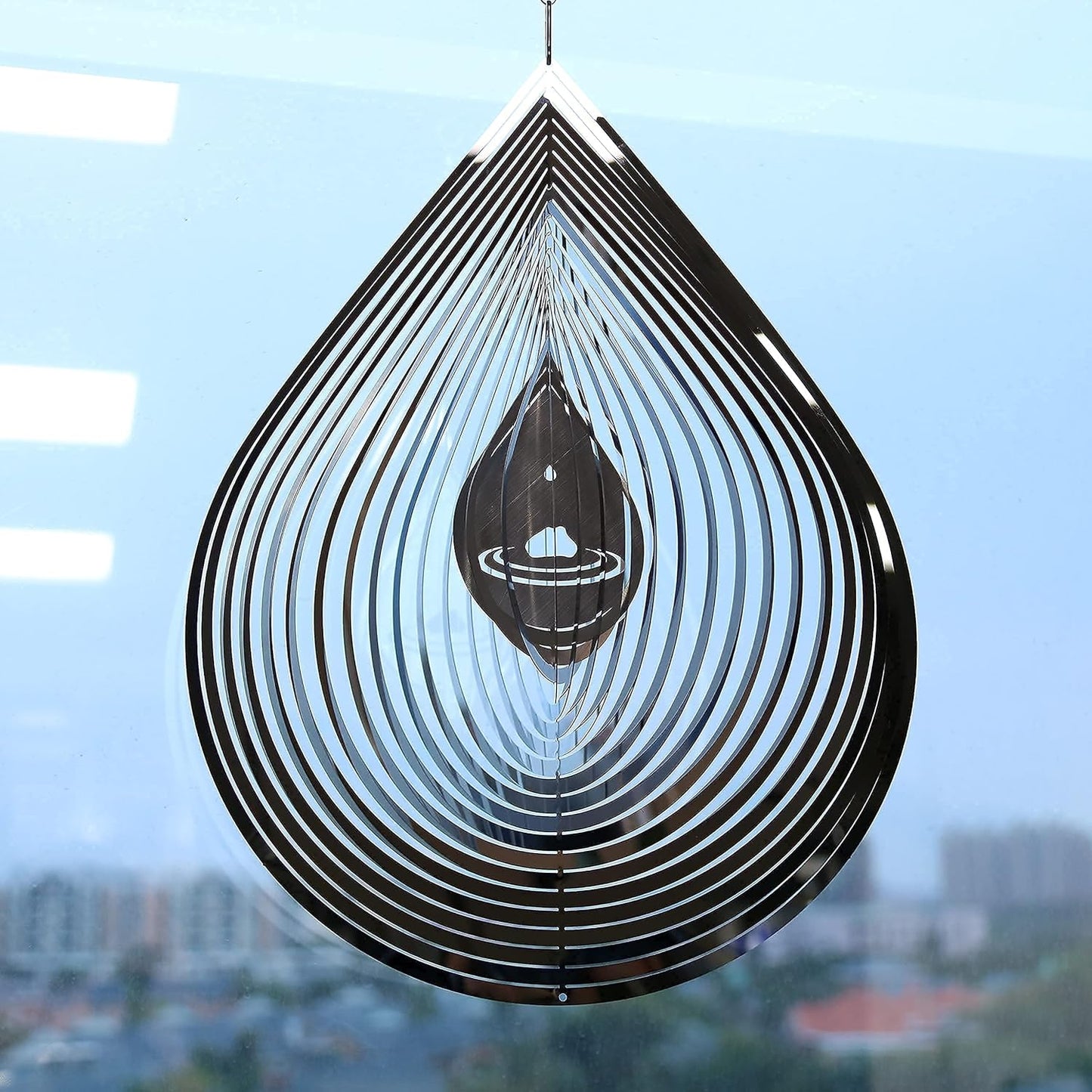 Wind Spinner 3D Water Droplets Shape Highly Reflective Stainless Steel Metal Outdoor Garden Decor, Decorations to Scare Away Yard Birds 12 inch, Gifts for Women Mom Dad