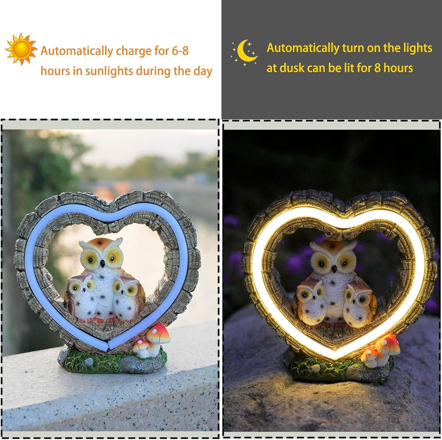 Solar Owl Garden Statue, Outdoor Waterproof Handmade Resin Statue Solar LED Lights, Warm Owl Family Decoration, Suitable for Roads, Yards, lawns