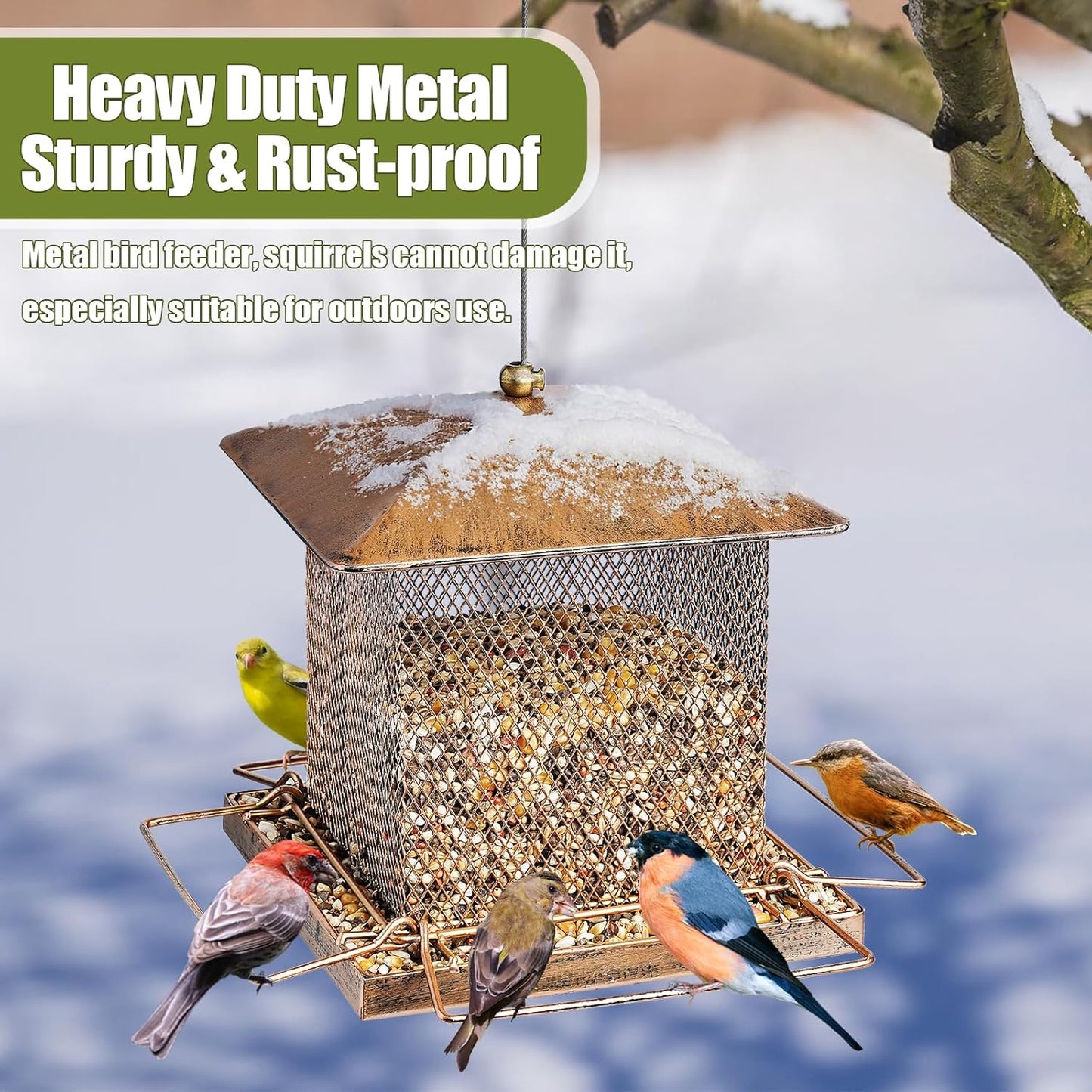 Bird Feeder, Heavy Duty Metal Bird Feeders for Outdoor Hanging, Wild Birdfeeder with Buckle for Garden Yard Outside Backyard, 3.5LB Large Capacity