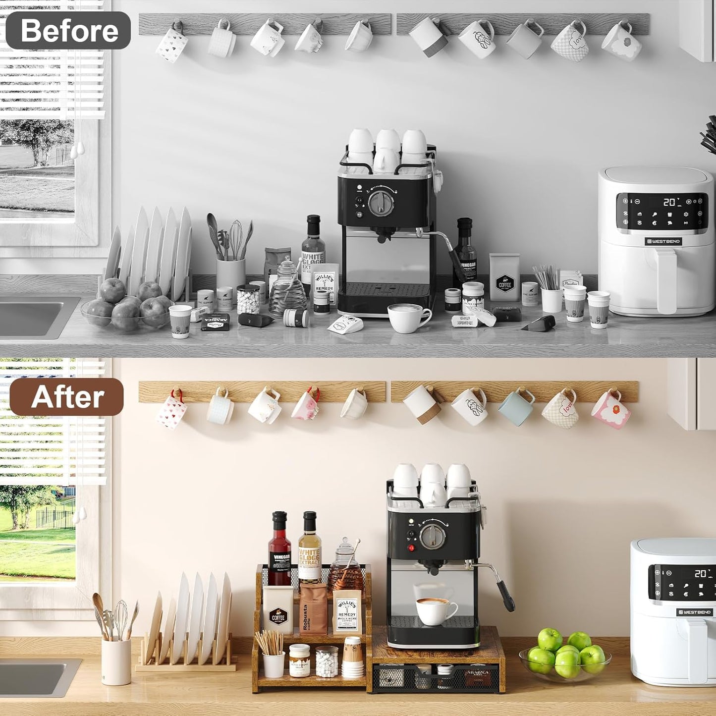 Coffee Station Organizer with K Cup Holder, 28 Pod Capacity,3-Tier Syr