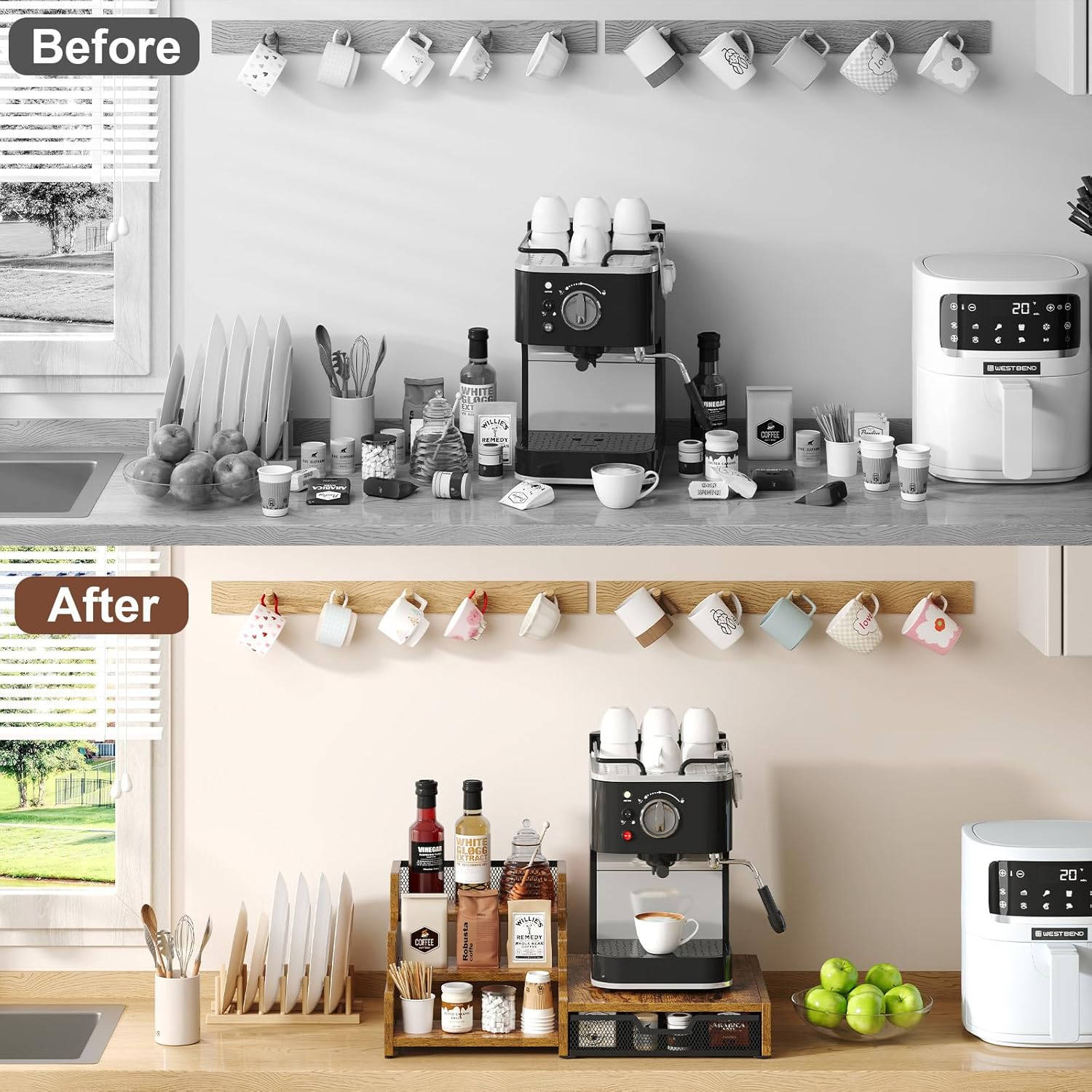 Coffee Station Organizer with K Cup Holder, 28 Pod Capacity,3-Tier Syr