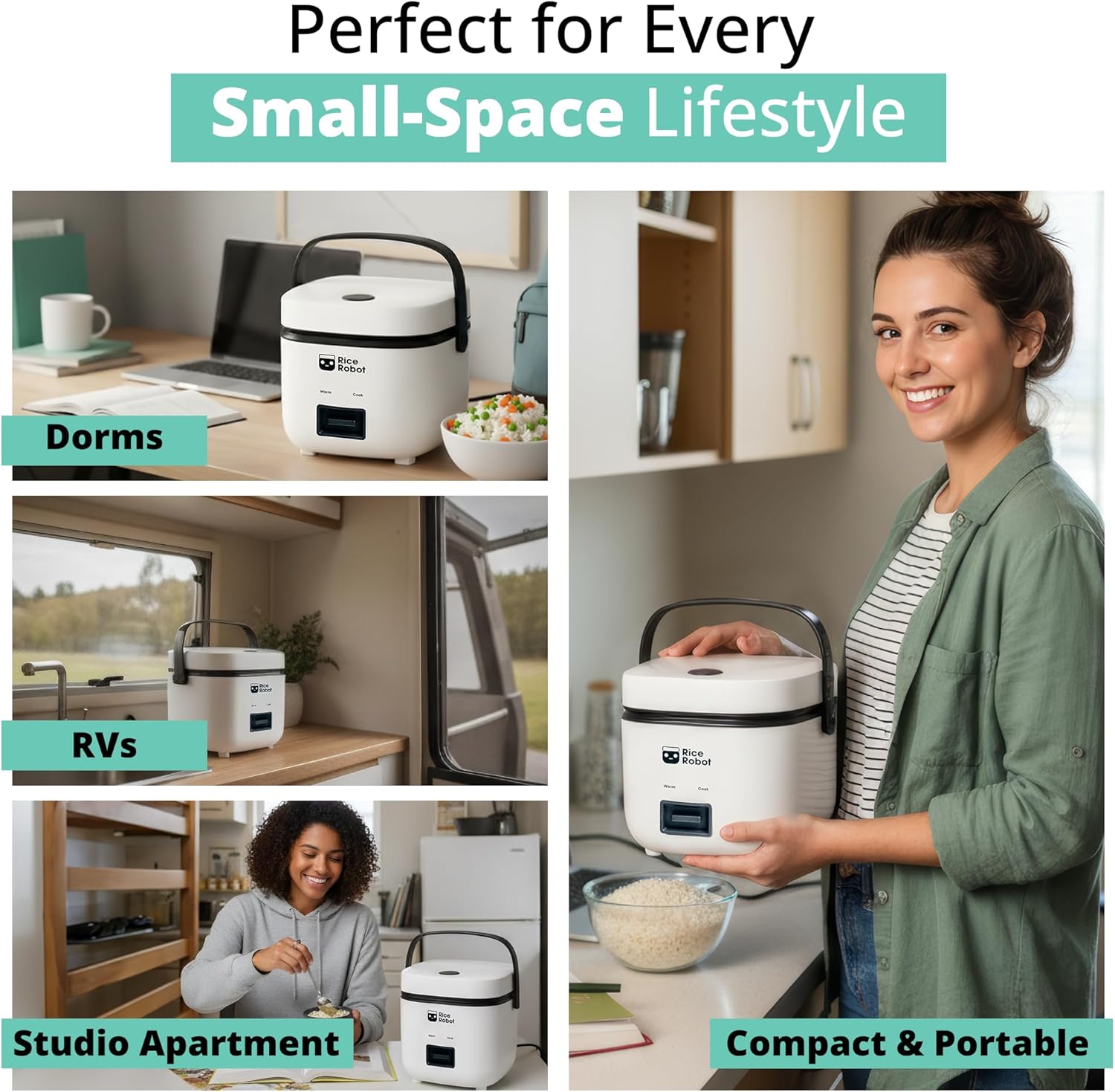 Rice Robot Personal Rice Cooker, PFAS-free, Nonstick. 1 Quart Capacity