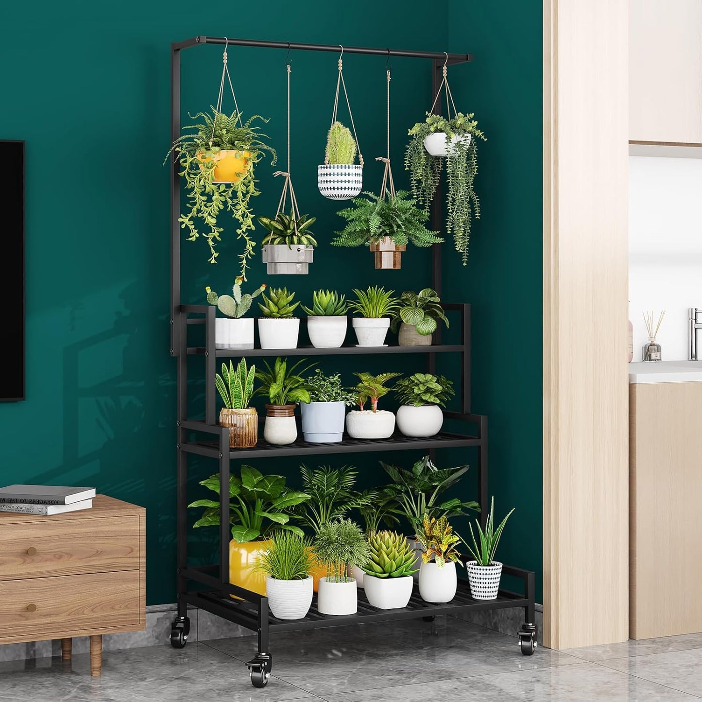 YIZAJIA Plant Stand Indoor 3 Tier Metal Outdoor Tiered Stands Shelf Wi