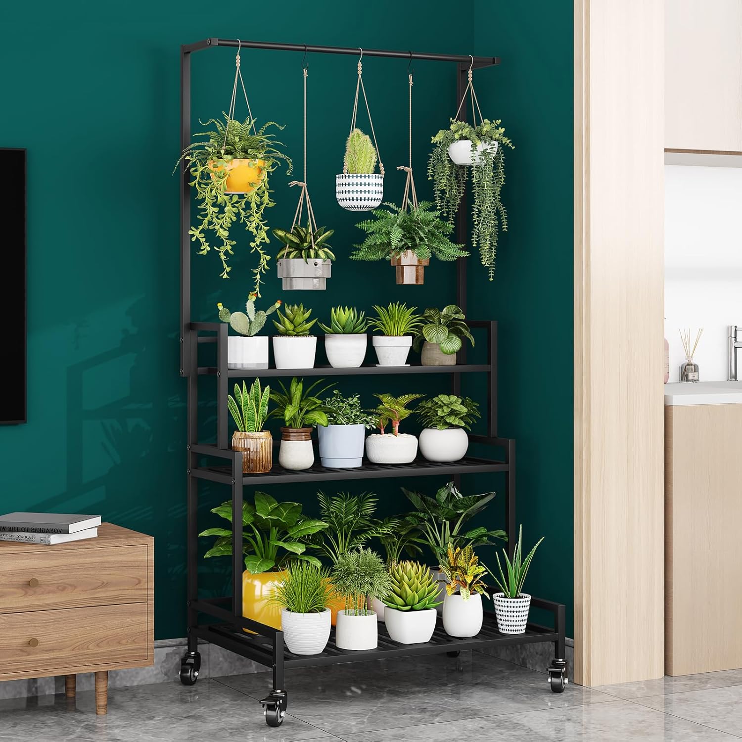 YIZAJIA Plant Stand Indoor 3 Tier Metal Outdoor Tiered Stands Shelf Wi