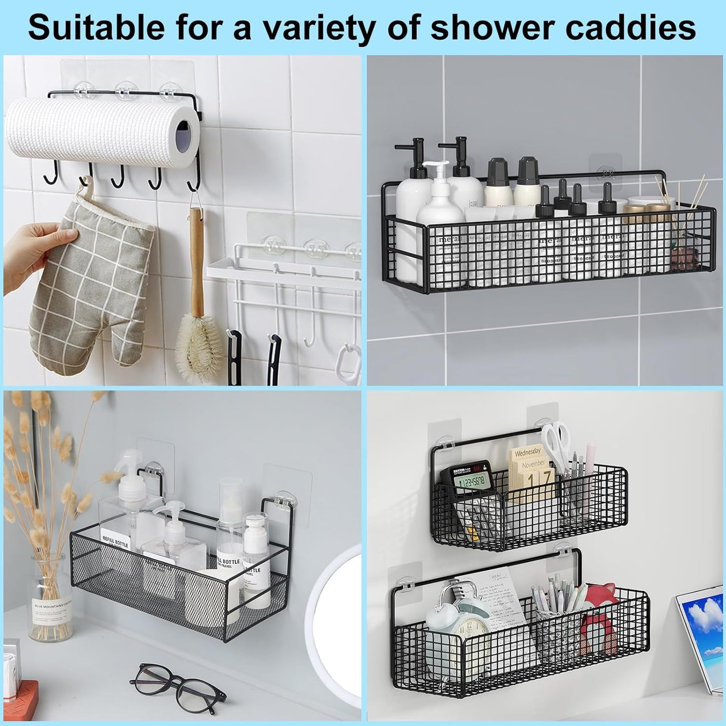 vivinin 15 Pack Shower Caddy Adhesive Replacement, Shower Shelf Adhesive No Drilling, Adhesive Hooks for Showe Caddy, Soap Holder, and Kitchen Racks