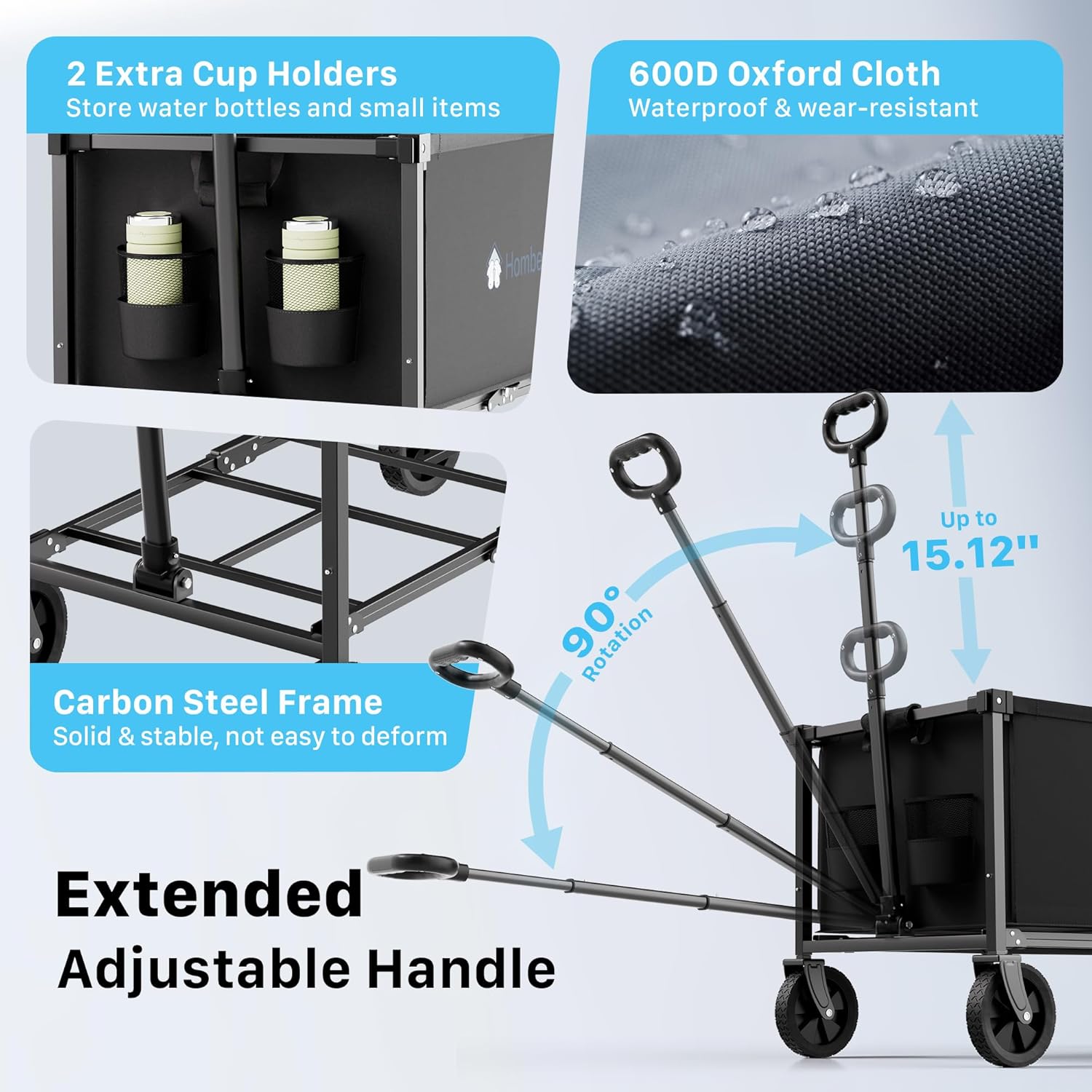 Collapsible Wagon Cart with Wheels, 150L Lightweight Foldable Utility 