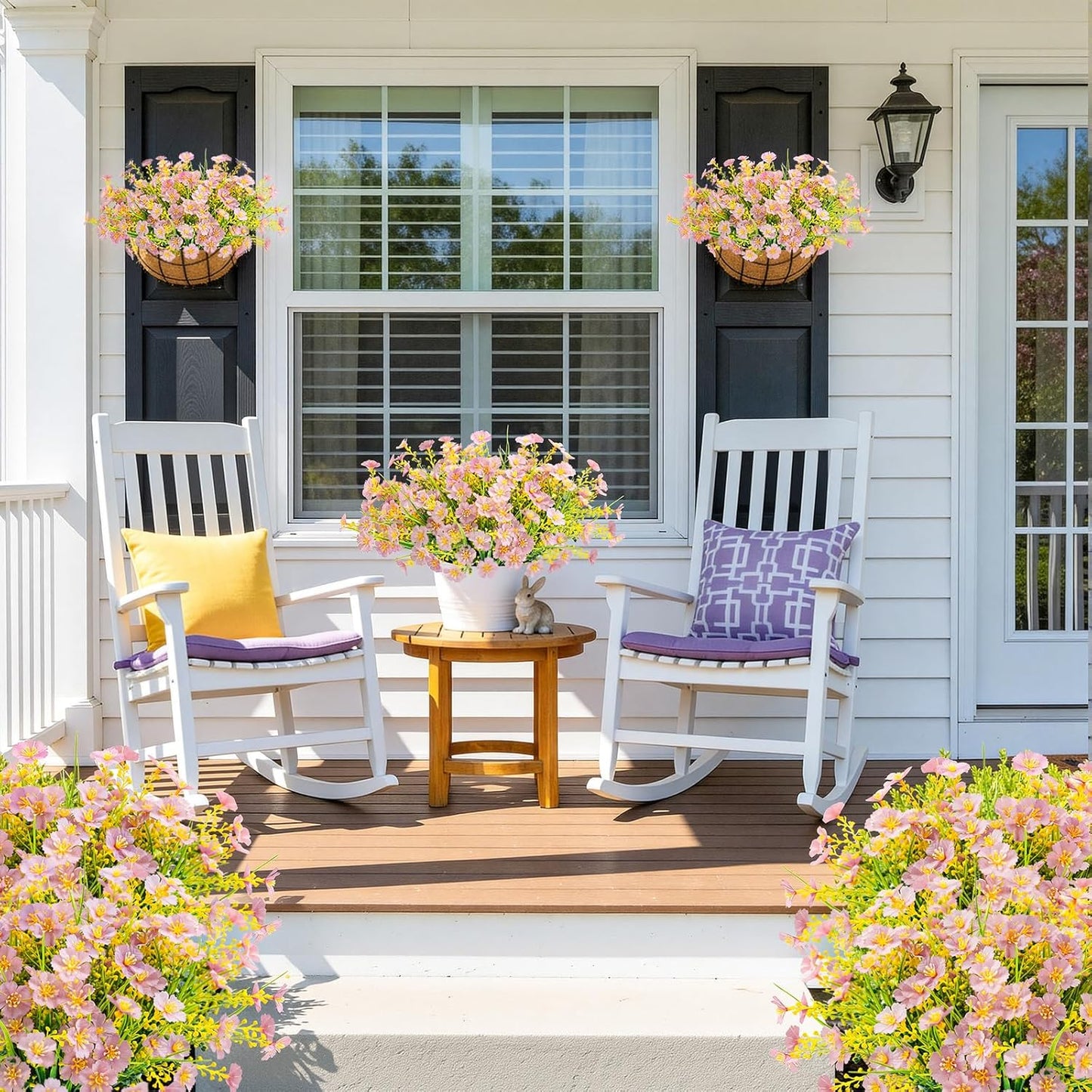 MACTING Artificial Spring Flowers for Outdoors 12 Bundles Fake Flowers UV Resistant No Fade Faux Outdoor Plants for Indoor Outside Planters Garden Porch Yard Window Pot Home Decorations,Light Purple