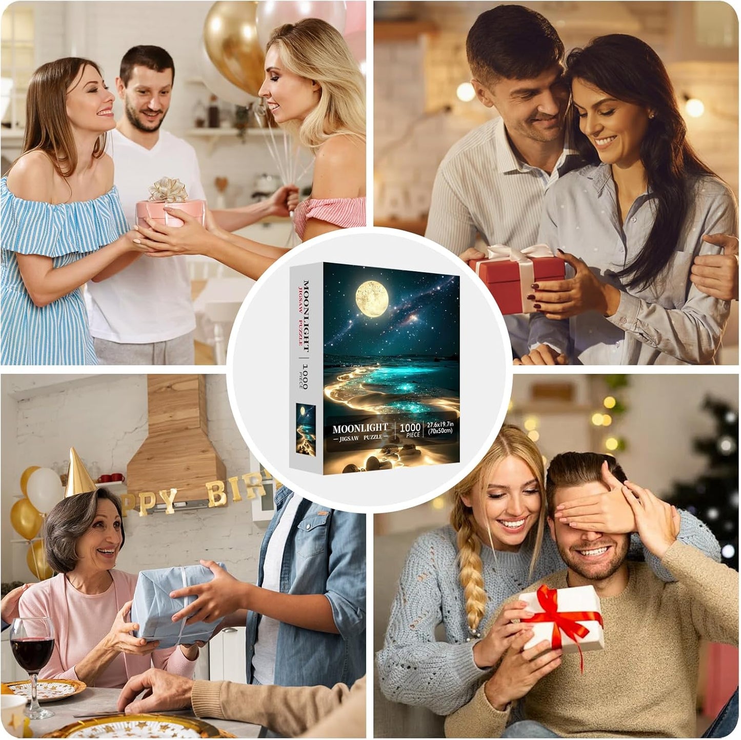 Moonlight Jigsaw Puzzles for Adults 1000 Pieces, Sparkling Beach Natur