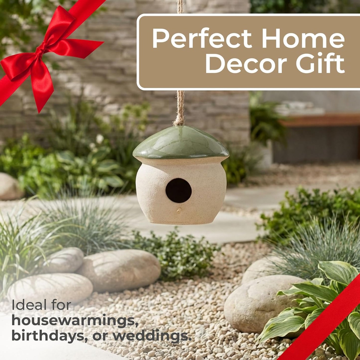 Decorative Bird House Feeder for Outdoors - Round Hanging Bird Feeder for Windows, Yard, and Garden Display - Charming Bird Houses for Outside Patio, Backyard, and Tree Decoration - 4", Green