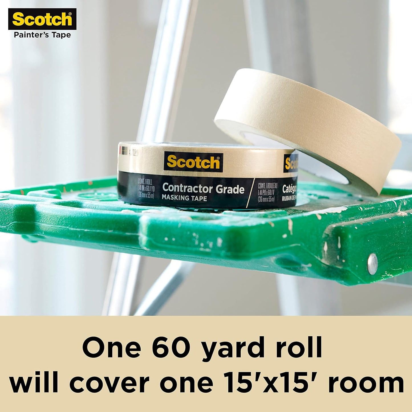 Scotch Contractor Grade Masking Tape, 1 Inch Wide (0.94 in. x 60.1 Yds) 6 Rolls, 3-Day Interior Clean Removal, Removes Easily Without Leaving Sticky Residue, Interior & Exterior Use (2020-24EP6)