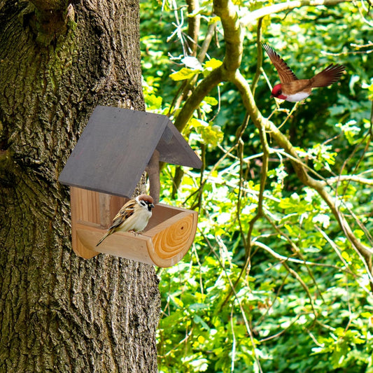 Bird Feeders Hanging Bird Feeder, Wooden Feeder with Wide Perch Tray for Outdoors, Creative Garden Decor and Supplies for Small Wild Birds
