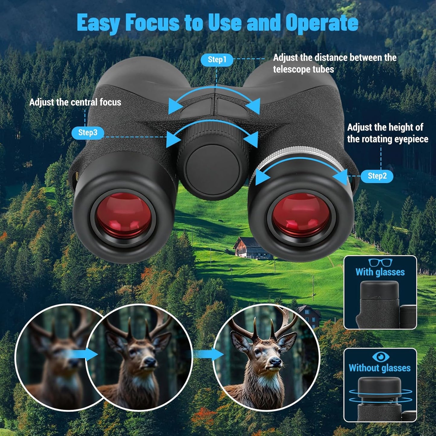 10x42 HD Binoculars for Adults High Powered - Large View Lightweight Compact Binocular with BAK4 Prism FMC Lens Carrying Bag - IPX7 Waterproof Binoculars for Bird Watching Hunting Travel