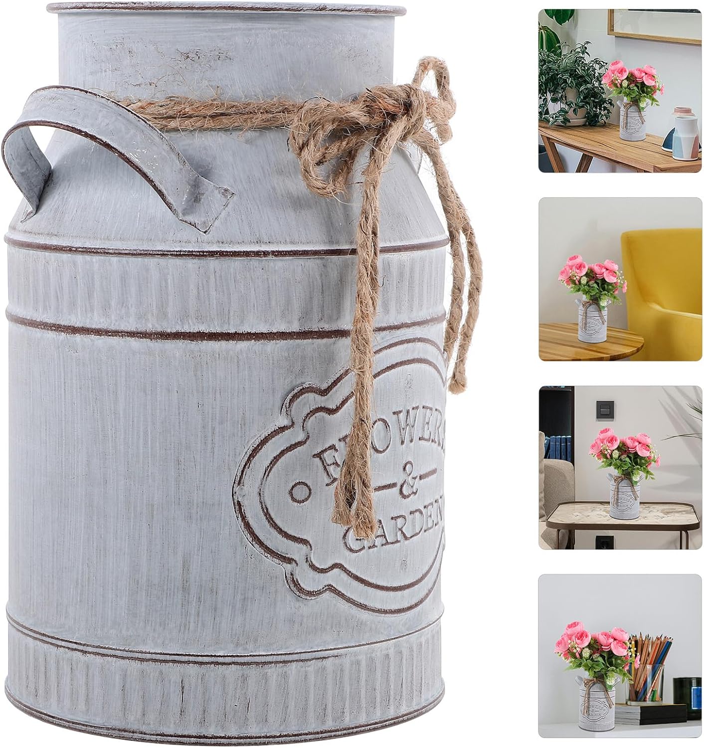 Milisten Rustic Galvanized Metal Flower Pot Vase, Antique Farmhouse Mi