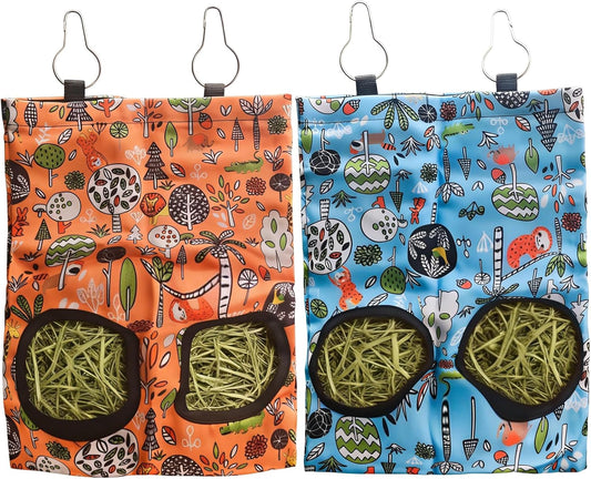 2Pcs Rabbit Hay Feeder Bag 11.8 x 9 Inch Oxford,2 Hole Guinea Pig Hay 