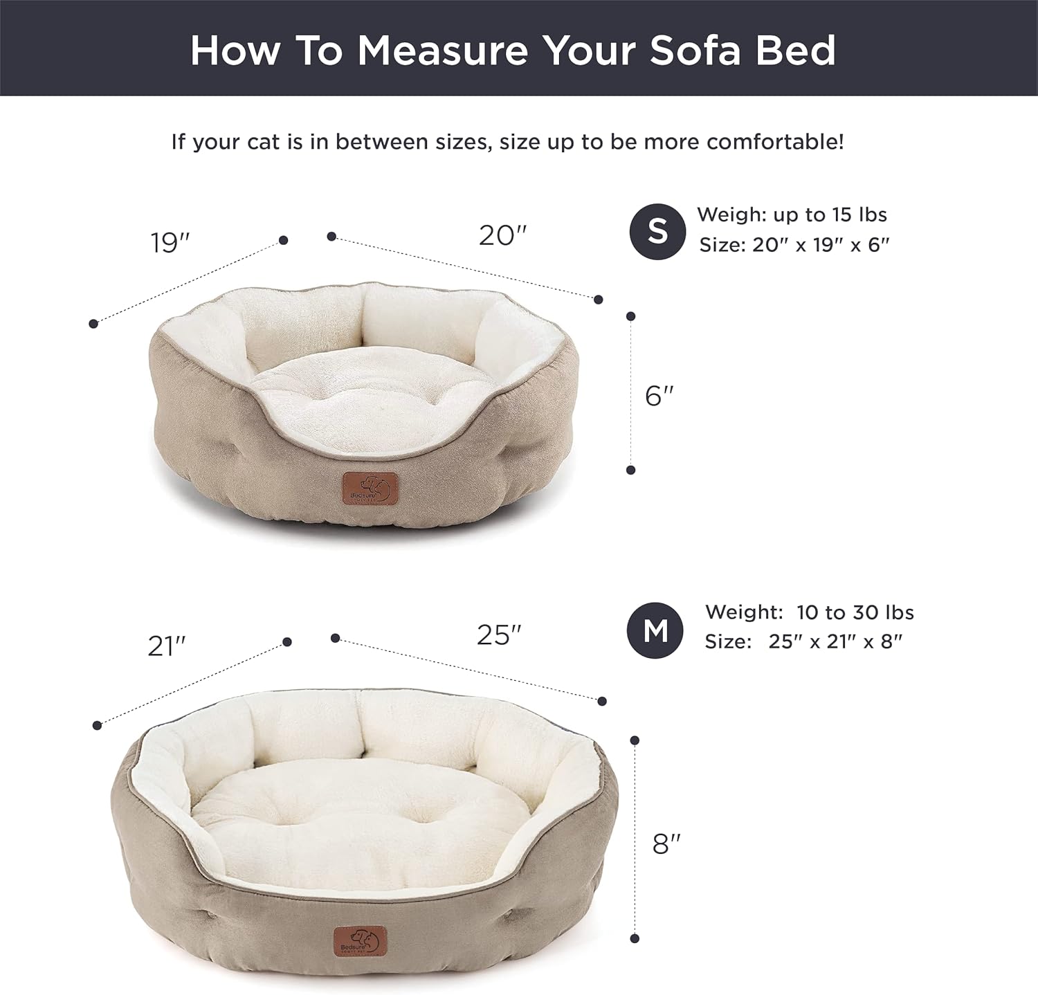 Bedsure Dog Beds for Small Dogs - Round Cat Beds for Indoor Cats, Wash